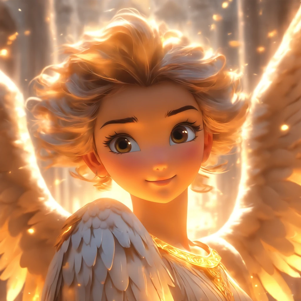 (Numerous award-winning masterpieces, with incredible detail, textures and maximum detail), (hyper realistic:1.4), (realistic:1.3), (best quality real texture skin), (finely detailed true circle Symmetrical eyes), finely detailed face, ((medieval world)), ((((black angel of the Lord, white angel of the Lord)))), (Beautiful kind eyes), (She has a mischievous smile on her face), (Beautifully colored eyes filled with compassion), (Angels dancing in the background), (Dramatic Light), (A majestic sight), (Her expression is serene full of tenderness and very beautiful), ((Large wings with pure white feathers behind the shoulders)), (((Folded wings))), Glass earrings on the ears, (((dramatic photo))), (twilight), (sunset), (dusk), (Sacred Pose), ((dramatic pose)), (flamboyant photo), (golden hair), (silver hair), (chestnut hair), Short cut hair, ((Full-length portrait)), ((looks up)), ((looking down)), ((full-body standing image)), ((gives full-body standing image)), (Around her neck is a simple necklace of exquisite workmanship), Old ruins infested with plants, great temple, great cathedral, temple ruins, detached temple, Luminous magic circle, Ruins of an ancient castle, Deserted ruins, crumbling ruins, Ancient ruins with clear water, wavelets, running water, Shining majestic cloud masses and sky, halo optical phenomenon, Sacred Light, epic realistic, ((neutral colors)), (hdr:1.5), (muted colors:1.2), hyper detailed, cinematic, warm lights, dramatic light, (intricate details:1.1), complex background,
