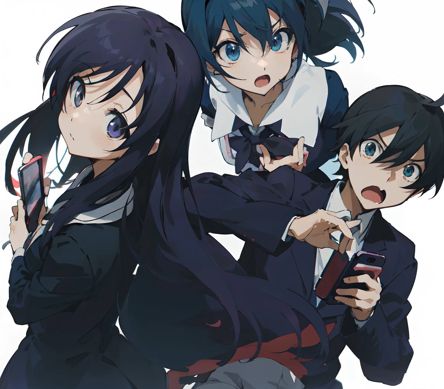 Anime characters are posing for a photo with their phones, Zettai Ryouiki, Directed by: Jin Homura, Yuyushiki, anime!!!!!!!!!!!!!!!, ikki tousen | | |, anime ainda, Fotos A-1, muito muito anime!!!, Estilo anime", Arte Promocional, Anime como, | | muito muito anime!!!, anime!!!!, anime!!