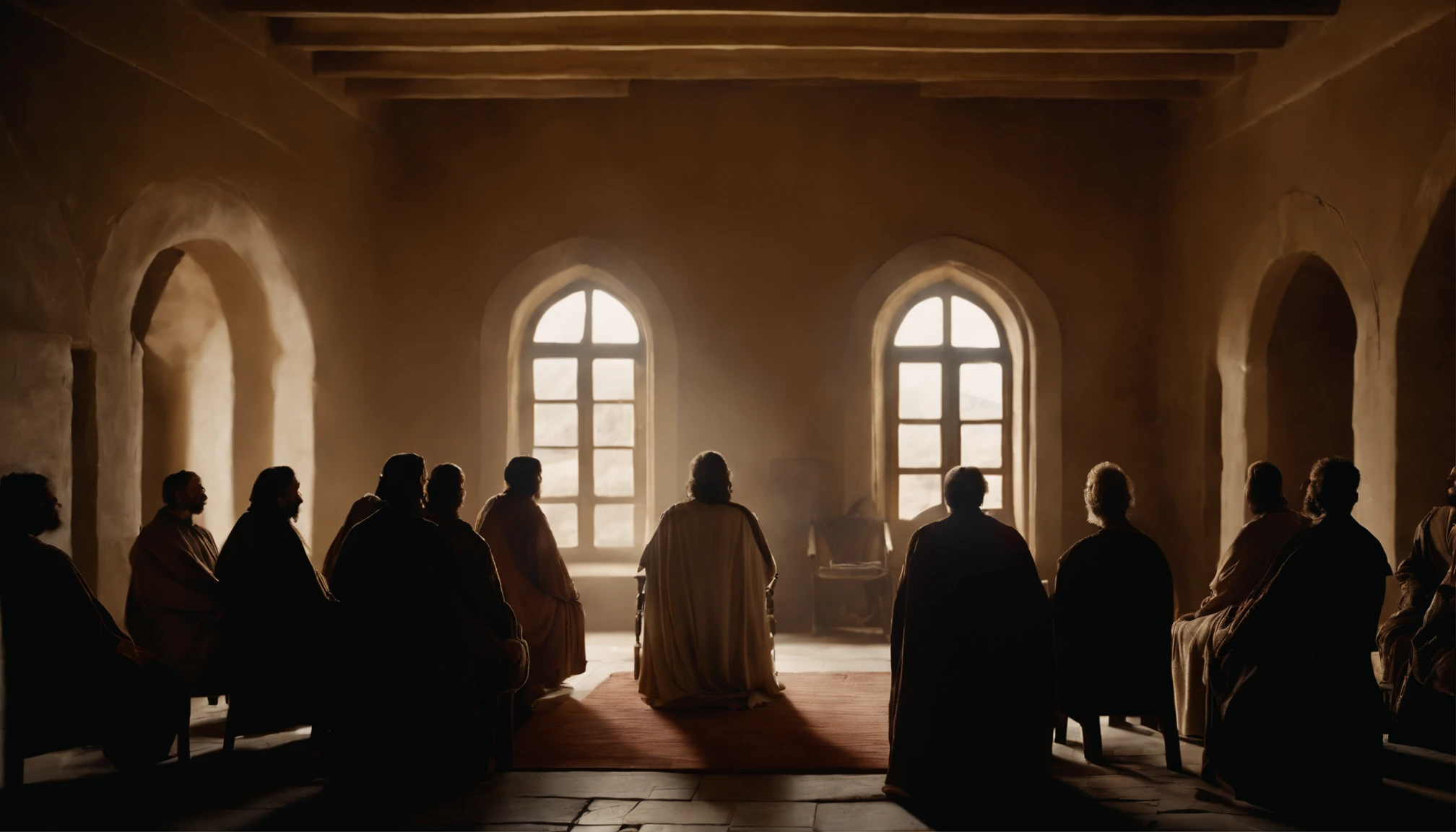 The Twelve Apostles of Jesus gathered in a room of the Simple House, Back in Jerusalem after Jesus ascended to heaven. personagens biblicos