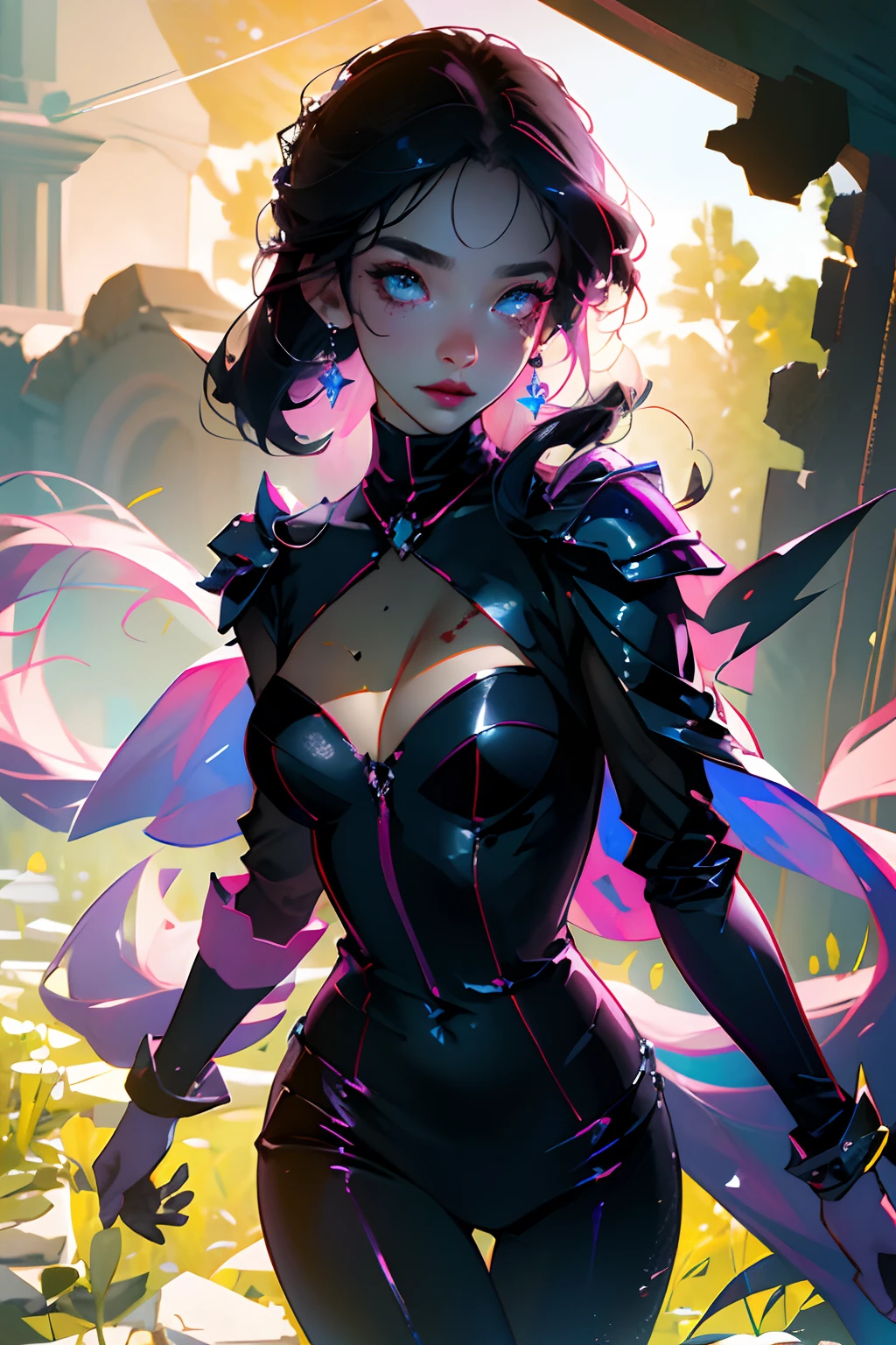 absurdres, 1girl,medium breast, star eye, blush, (realistic:1.5), (masterpiece, Extremely detailed CG unity 8k wallpaper, best quality, highres:1.2), (ultra_detailed, UHD:1.2), (pixiv:1.3), perfect illumination, distinct, (1girl:1.4), (bishoujo:1.2), looking at viewer, unreal engine, sidelighting, perfect face, detailed face, bangs, perfect body, beautiful eyes, pretty face, (bright skin:1.4), idol, (abs), ulzzang-6500-v1.1, (navel), ruins, dark place, night, dark aura, close-up, selfie, (blood on face:1.4), (evil smile:1.1)