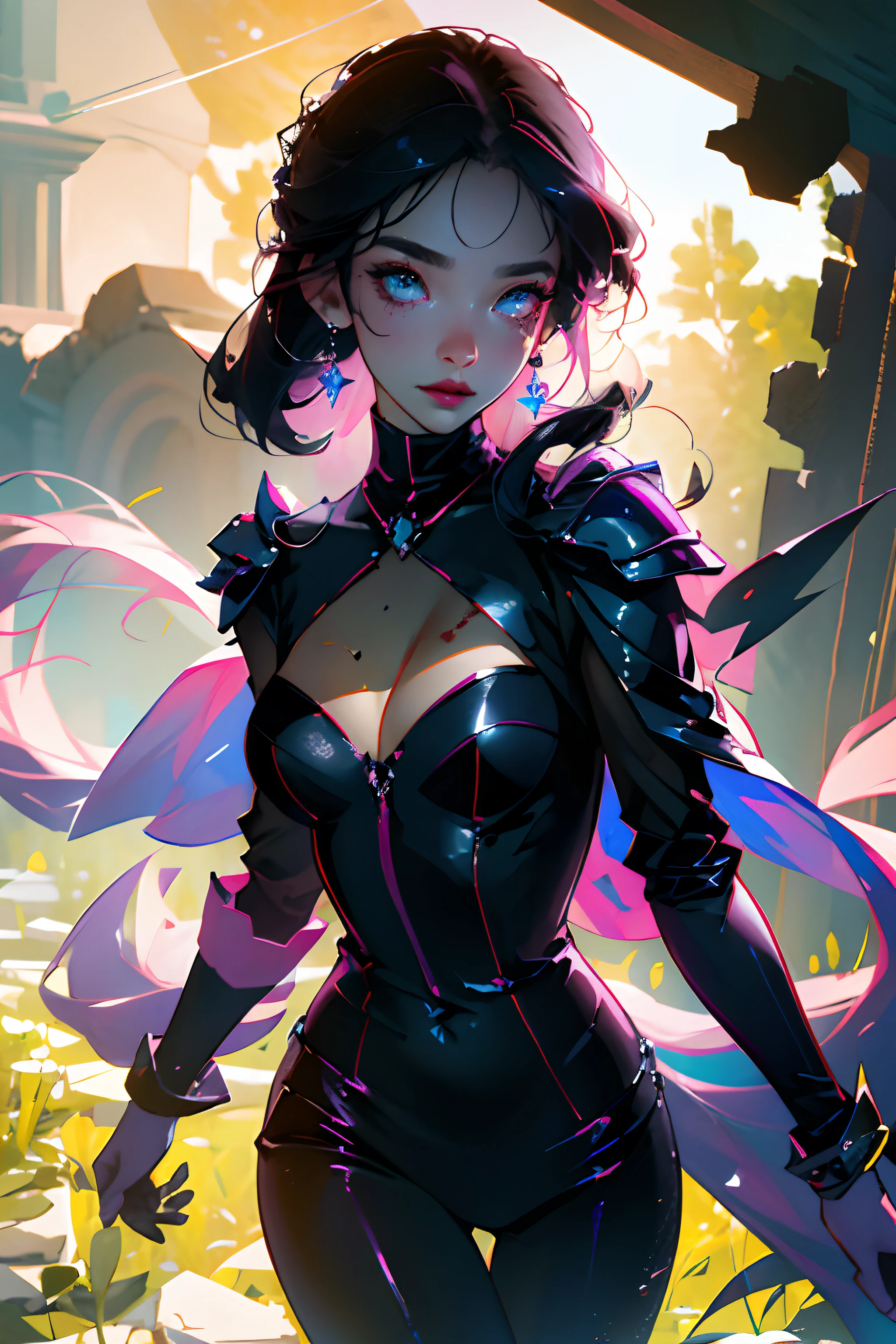 absurdres, 1girl,medium breast, star eye, blush, (realistic:1.5), (masterpiece, Extremely detailed CG unity 8k wallpaper, best quality, highres:1.2), (ultra_detailed, UHD:1.2), (pixiv:1.3), perfect illumination, distinct, (1girl:1.4), (bishoujo:1.2), looking at viewer, unreal engine, sidelighting, perfect face, detailed face, bangs, perfect body, beautiful eyes, pretty face, (bright skin:1.4), idol, (abs), ulzzang-6500-v1.1, (navel), ruins, dark place, night, dark aura, close-up, selfie, (blood on face:1.4), (evil smile:1.1)