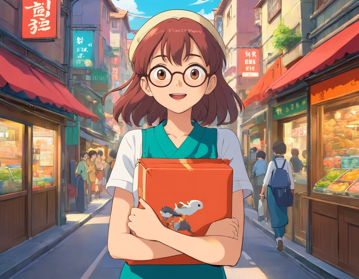 high-quality, vibrant colors, comic style, Uber Eats delivery person, detailed illustration, humorous, unified character design, mascot character, logo-like image, anime-inspired, comic book style, gag elements, funny expressions, action-packed scene, dynamic poses, energetic background, professional artwork, attention to detail, colorful palette, eye-catching visuals.