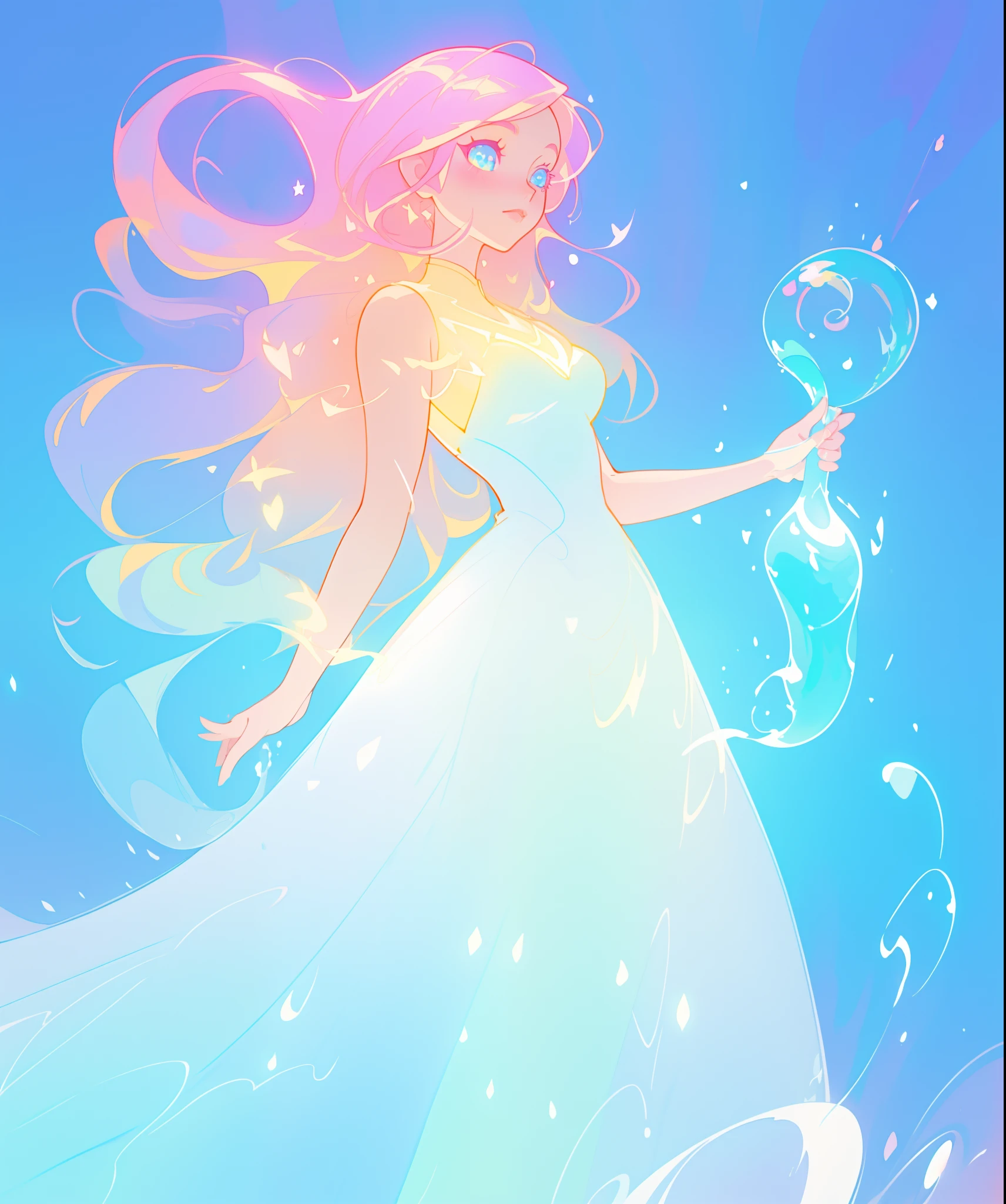 beautiful anime girl in colorful liquid dress, vibrant pastel colors, (colorful), magical lights, sparkling lines of light, inspired by Glen Keane, inspired by Lois van Baarle, disney art style, by Lois van Baarle, glowing aura around her, by Glen Keane, jen bartel, glowing lights! digital painting, flowing glowing hair, glowing flowing hair, beautiful digital illustration, fantasia background, whimsical, magical, fantasy, beautiful face, ((masterpiece, best quality)), intricate details, highly detailed, sharp focus, 8k resolution, sparkling detailed eyes, liquid watercolor
