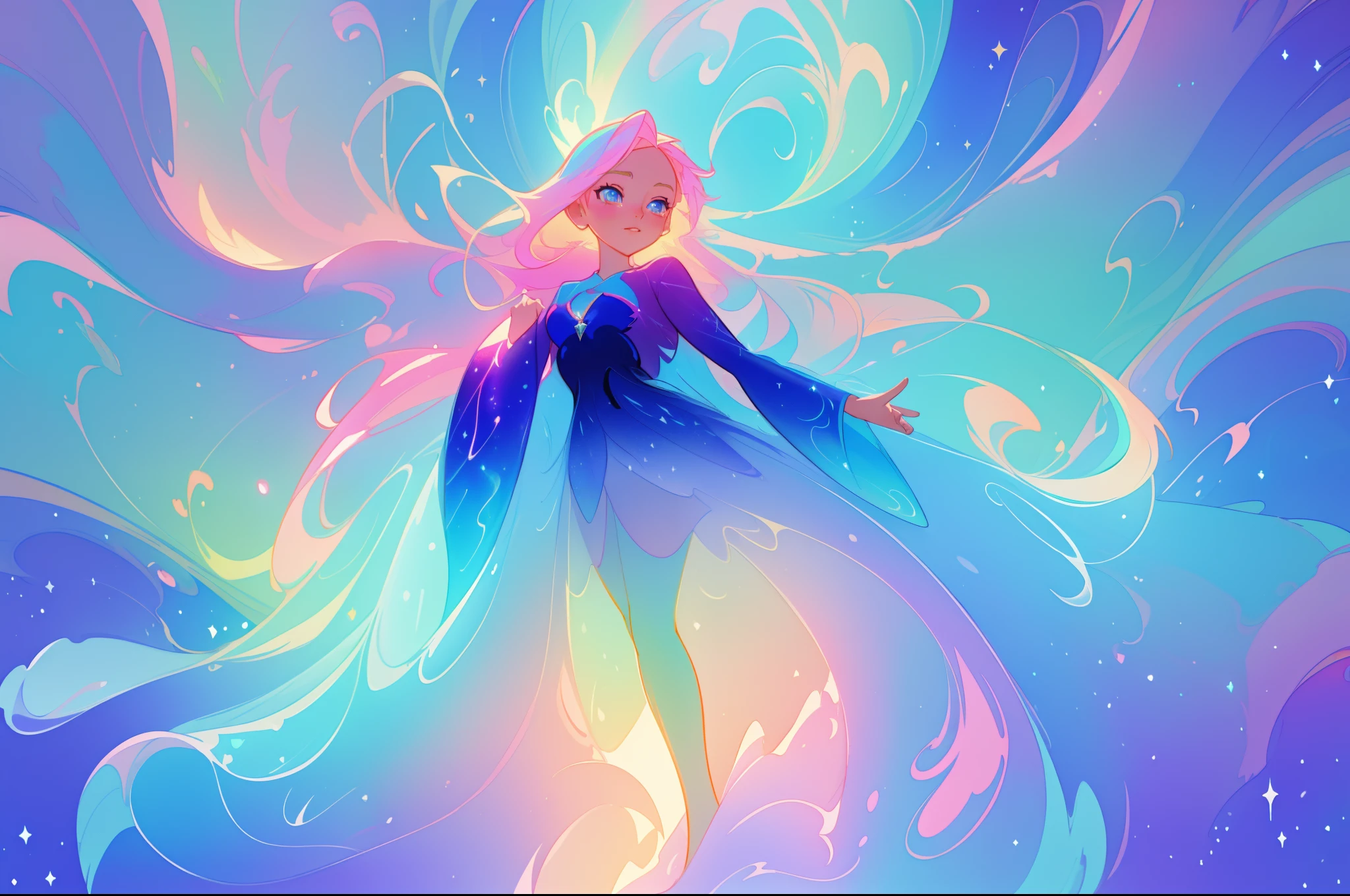 beautiful anime girl in colorful liquid dress, vibrant pastel colors, (colorful), magical lights, sparkling lines of light, inspired by Glen Keane, inspired by Lois van Baarle, disney art style, by Lois van Baarle, glowing aura around her, by Glen Keane, jen bartel, glowing lights! digital painting, flowing glowing hair, glowing flowing hair, beautiful digital illustration, fantasia background, whimsical, magical, fantasy, beautiful face, ((masterpiece, best quality)), intricate details, highly detailed, sharp focus, 8k resolution, sparkling detailed eyes, liquid watercolor