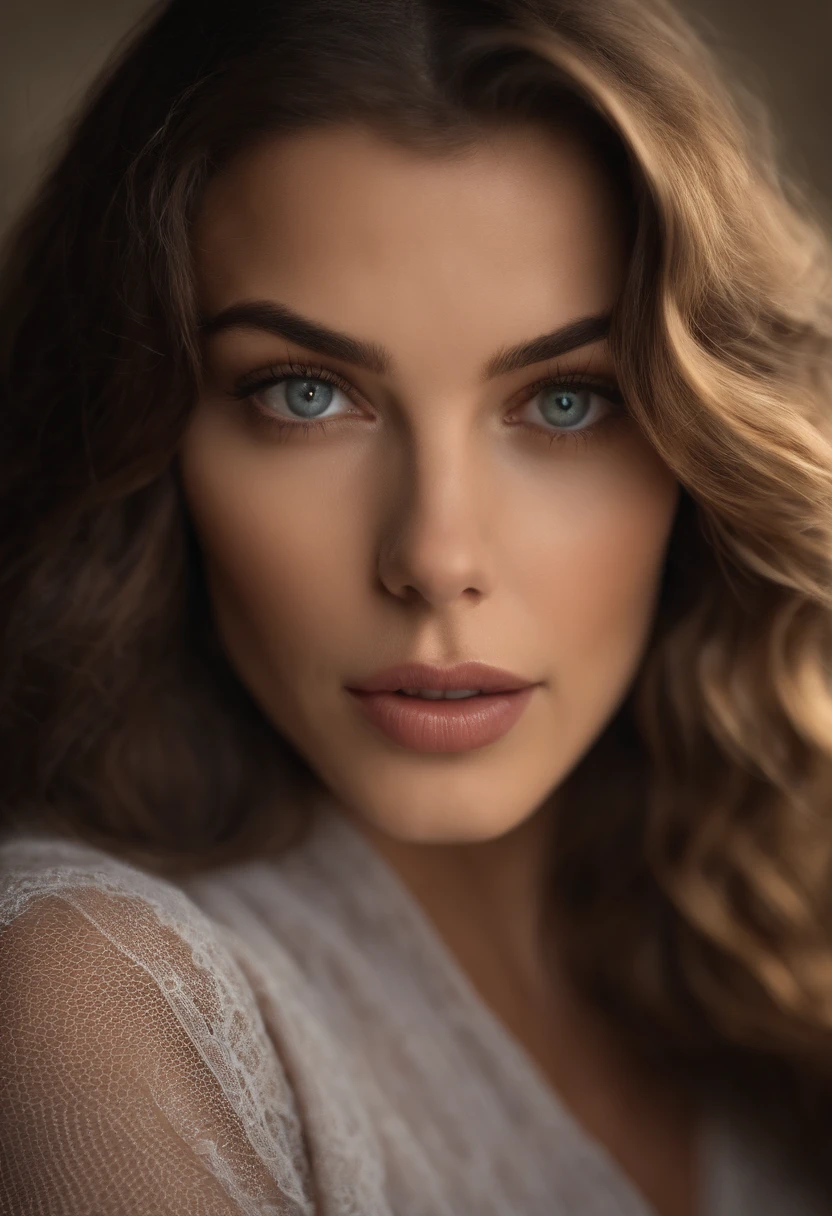 Arafed Mujer totalmente , Chica sexy con ojos marrones, ultra realista, meticulosamente detallado, Retrato Sophie Mudd, Retrato Milla Jovovich, Retrato Liv Tyler, brown hair and large eyes, selfie de una mujer joven, Ojos del dormitorio, Violeta Myers, sin maquillaje, Maquillaje natural, staring directly into camera, cara con artgram, maquillaje sutil, Impresionante foto de cuerpo completo arrodillado en la cama, En el dormitorio, Medium to large size bust
