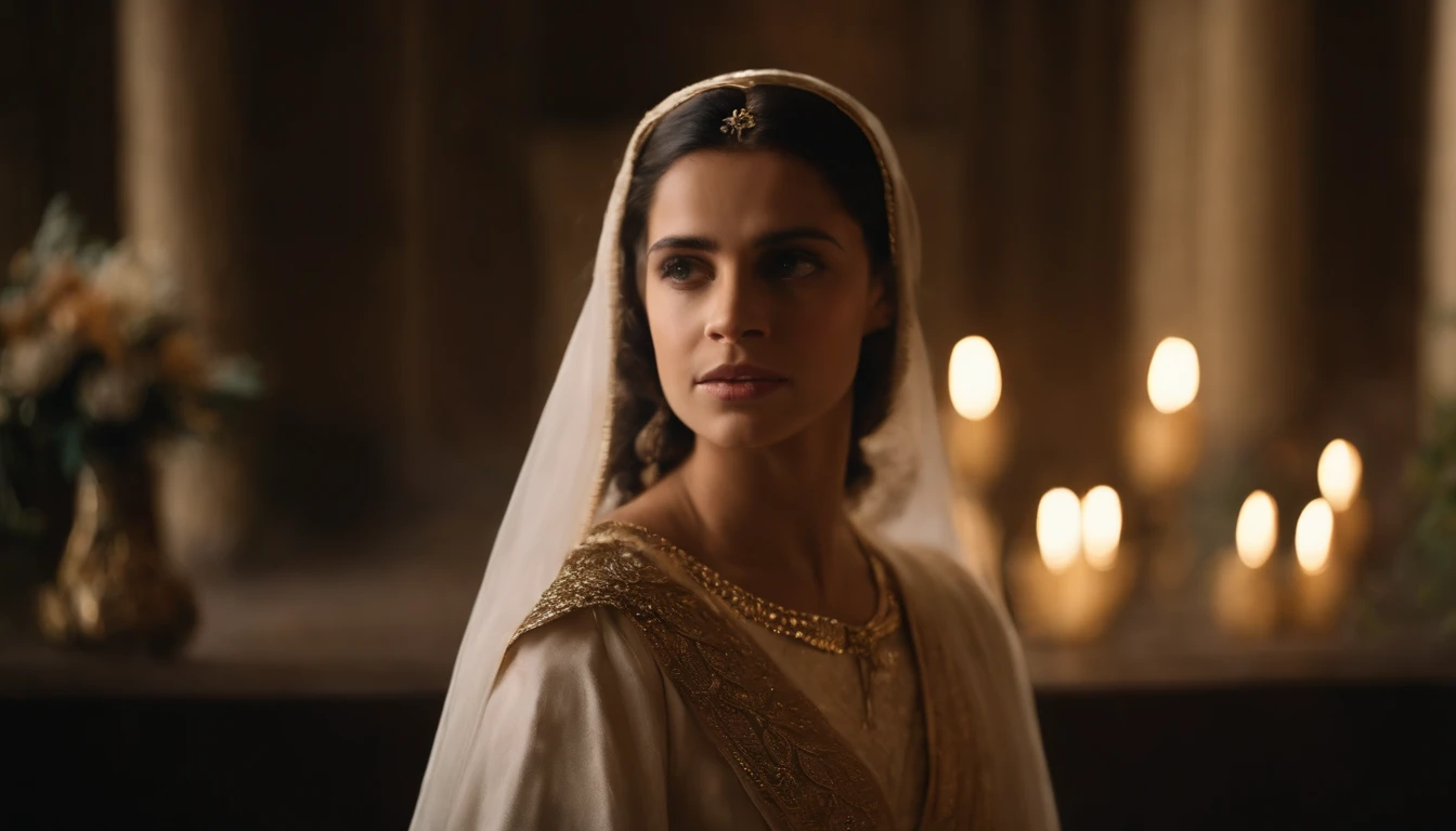 um anjo querubim de asas longas, emanando luz divina, ele brilha com sua luz, um anjo de Deus que aparece a uma jovem mulher judia, it's a biblical passage,