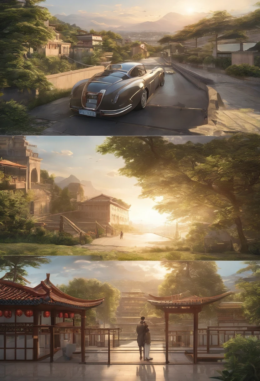(((Comic storyboard))),comic strip,Two-dimensional picture,Manhwa Style,Makoto Shinkai animation style,Makoto Shinkai animation film art style,Ultra-wide angle of view,China-style,A town with beautiful landscapes,Faraway view,super-fine,ultra - detailed,high qulity,8K ,oc rendered,dynamic viewing angle,Hyper Real,Ultra photo realsisim