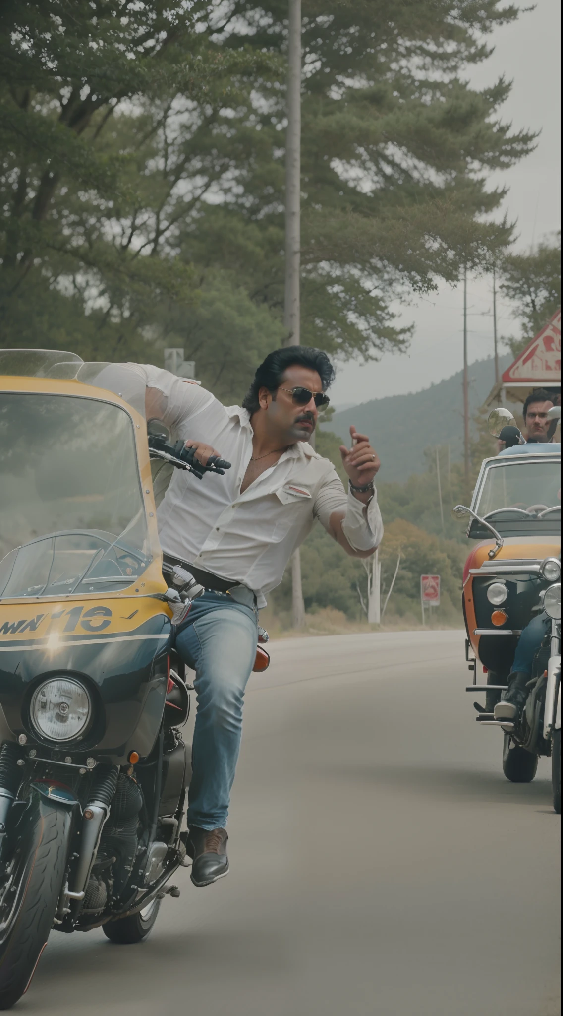 there is a man on a motorcycle with a man on a motorcycle, still from a movie, shot from movie, movie frame still, still from a terence malik film, still from the movie, still shot from movie, still from movie, film still from the movie, teaser, still frame from a movie, movie action still frame, award winning movie still, film promotional still