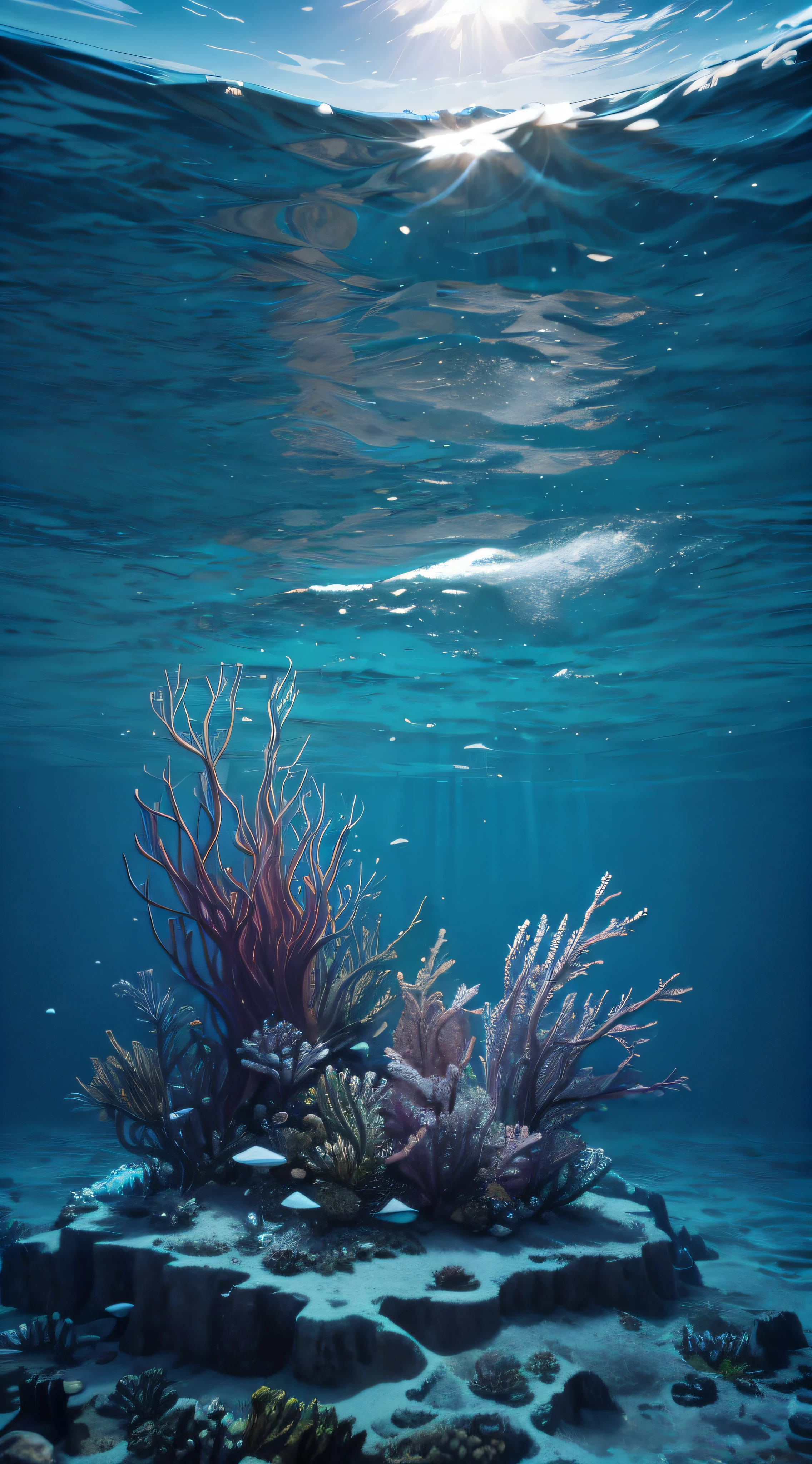 ocean, salinity variations, deep blue water, swirling currents, sparkling waves, shimmering reflections, underwater life, marine ecosystem, salt concentration, brackish water, salty foam, crystal clear depths, shifting tides, saline gradients, floating sea creatures, oceanographic research, subtle salinity patterns, intertidal zones, estuaries, coastal regions, open sea, mesmerizing colors, sodium chloride, vital element, briny taste, oceanography exploration, saltwater intrusion, evaporation processes, underwater photography. (best quality, ultra-detailed), vibrant colors, realistic lighting, vivid ocean hues.