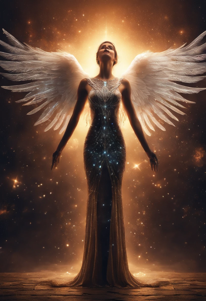 cosmic fallen angel, olhos claros brilhantes, Biomechanicals, estranho, assustador, Pesadelo, cores muito brilhantes, light particles, com luz brilhante, Mshiff, Arte do papel de parede, Papel de parede UHD