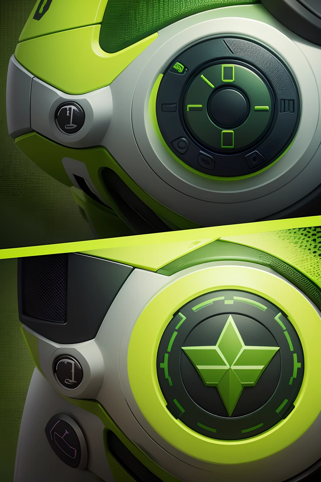 An intense shade of green with a pixel texture, symbolizing the world of video games.
Main elements: In the center of the wallpaper, place a stylized "X" logo. Around the logo, add some icons that represent different game genres, such as a joystick for action games, a sword for adventure games, a steering wheel for racing games, a soccer ball for sports games, among others. These icons should be in softer shades of green to create contrast with the central logo.
Additional details: To give the wallpaper more depth, you can add some green light effects, like lightning coming out of the video game controller buttons and shining around the game genre icons. must not contain characters, only objects!
