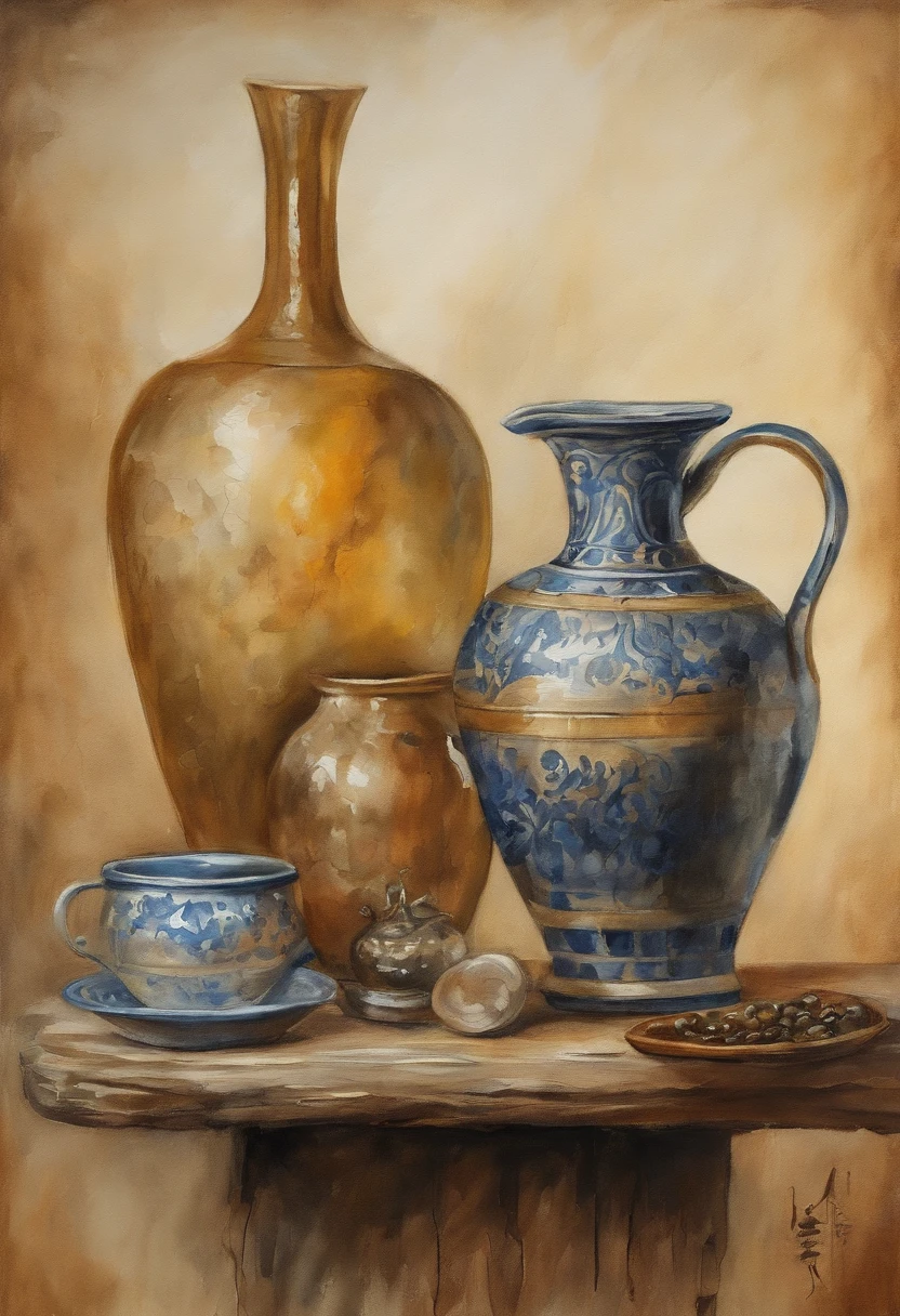masterpiece, superior quality, best quality, official art, beautiful and aesthetic: 1.2), two jugs of water, one perfect and the other completely cracked, on a rustic table, ming dynasty, masterpiece, best quality, high quality, high resolution, 16K, RAW, ultra high resolution, ultra details, fine details, an extremely delicate, extremely detailed real shadow, anime, highly detailed painting, award-winning glamor painting, wonderful painting, artistic style, stylized