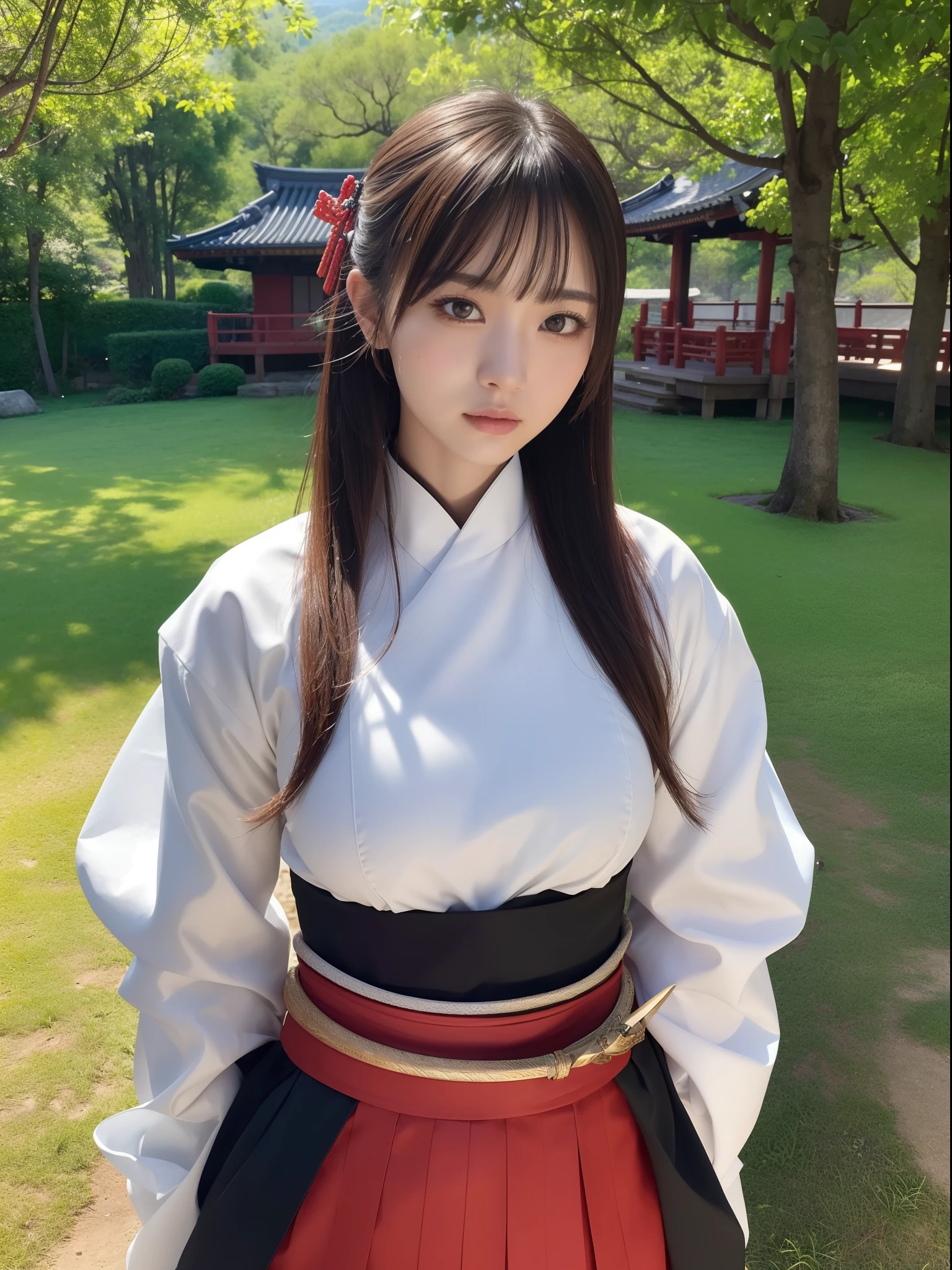 1Male Female Samurai((top-quality、8K、masterpiece:1.3))、full body Esbian、focus clear:1.2、Excellent style:1.4、masuter piece、(Realisticity: 1.2)、(Photorealsitic:1.3)、
realisitic、realisticlying、Raw foto、hyperdetailed face(Long ponytail、cool expression)、hyper detailed background(loimu)、Ultra-detailed costumes(a miniskirt、Samurai-style clothing)、hyperdetailed body(Moderately breasts、)、super-detaild skin 、Knives 、Valley 、breastsout 、Transparent