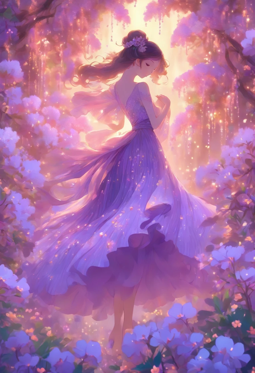Jacaranda，The flowers of Jacaranda exhibit a rich purple hue，The colors are bright and pastel，It's like a work of art，The petals are soft and delicate，It's like layers of tulle，Gently float in the air，It makes people feel extremely soft and warm，Dance on the branches，A skirt woven like fine blue silk thread，Light and tactful，Like a group of elegant dancers，Dance in a sea of flowers，