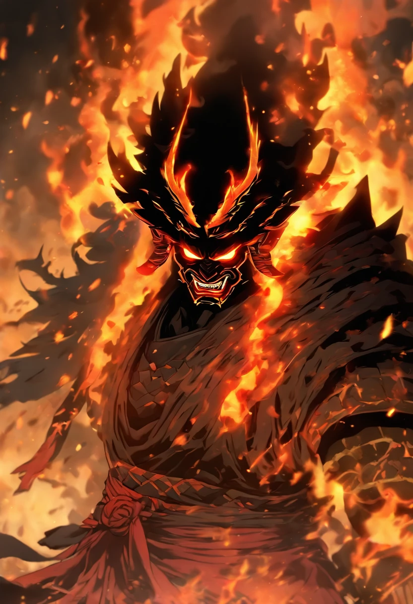 In the heart of a desolate battlefield, cloaked in the essence of darkness, stands a formidable figure. A shadow demon shogun, adorned in impenetrable armor, exudes an aura of malevolence. His helmet, forged from ebony steel, conceals his visage, leaving only his piercing eyes visible, burning with an unholy fire. Yet, it is the noir black oni mask that truly captures one's attention. Crafted with meticulous detail, the mask embodies the essence of fear itself, its grotesque features contorted into a sinister grin. In battle stance, the shogun stands tall, a harbinger of destruction, his black sword ready to be unsheathed. Every fiber of his being radiates raw power and ancient fury. Shadows dance menacingly around him, amplifying his ethereal presence. This enigmatic creature, caught in a timeless struggle of light versus darkness, awaits the moment when he will unleash his wrath upon all who dare to challenge his dominance.