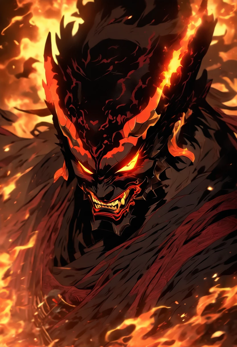 In the heart of a desolate battlefield, cloaked in the essence of darkness, stands a formidable figure. A shadow demon shogun, adorned in impenetrable armor, exudes an aura of malevolence. His helmet, forged from ebony steel, conceals his visage, leaving only his piercing eyes visible, burning with an unholy fire. Yet, it is the noir black oni mask that truly captures one's attention. Crafted with meticulous detail, the mask embodies the essence of fear itself, its grotesque features contorted into a sinister grin. In battle stance, the shogun stands tall, a harbinger of destruction, his black sword ready to be unsheathed. Every fiber of his being radiates raw power and ancient fury. Shadows dance menacingly around him, amplifying his ethereal presence. This enigmatic creature, caught in a timeless struggle of light versus darkness, awaits the moment when he will unleash his wrath upon all who dare to challenge his dominance.
