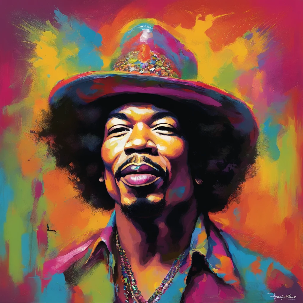 portrait de jimy hendrix dans le style graphique de Ron English popaganda