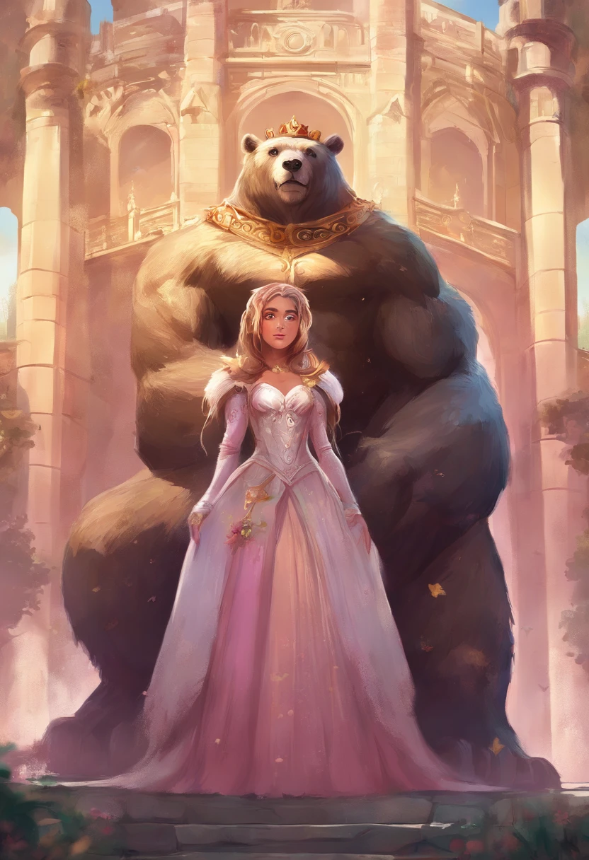 (Ursa Princesa) no centro da imagem grande, fundo castelo, desenho,infantil