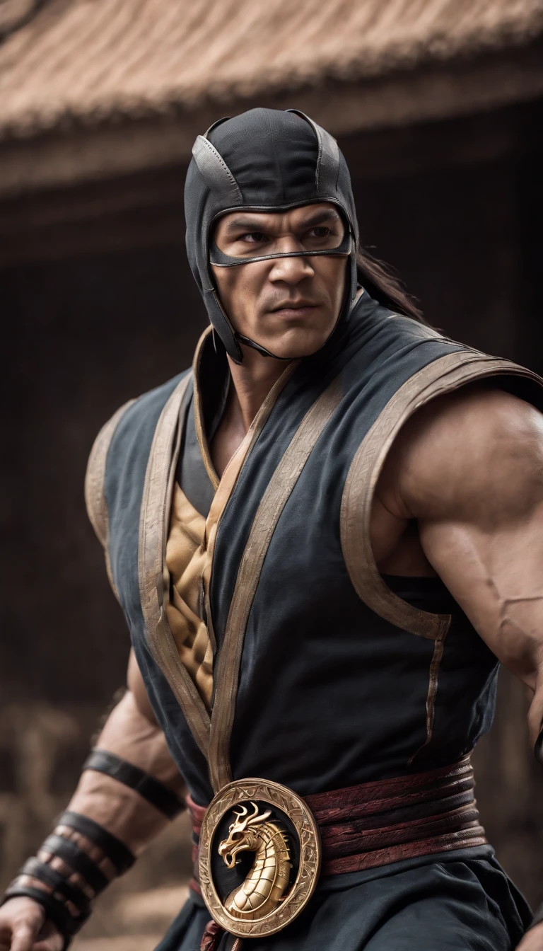 Conceito de personagem Mortal Kombat Super Forte, musculoso, Abs, Lente 35mm, fotografia, Ultra Detalhes, HDR, UHD, 8k
