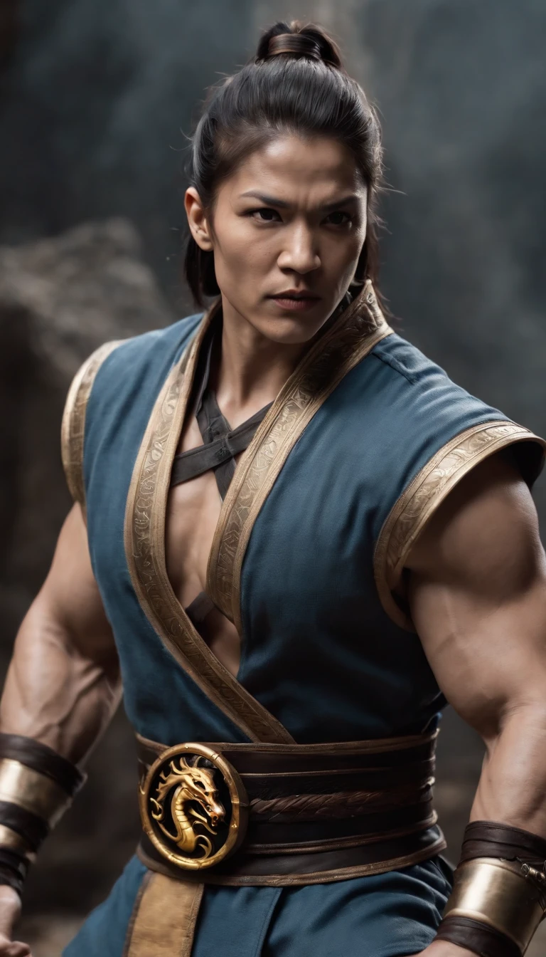 Conceito de personagem Mortal Kombat Super Forte, musculoso, Abs, Lente 35mm, fotografia, Ultra Detalhes, HDR, UHD, 8k