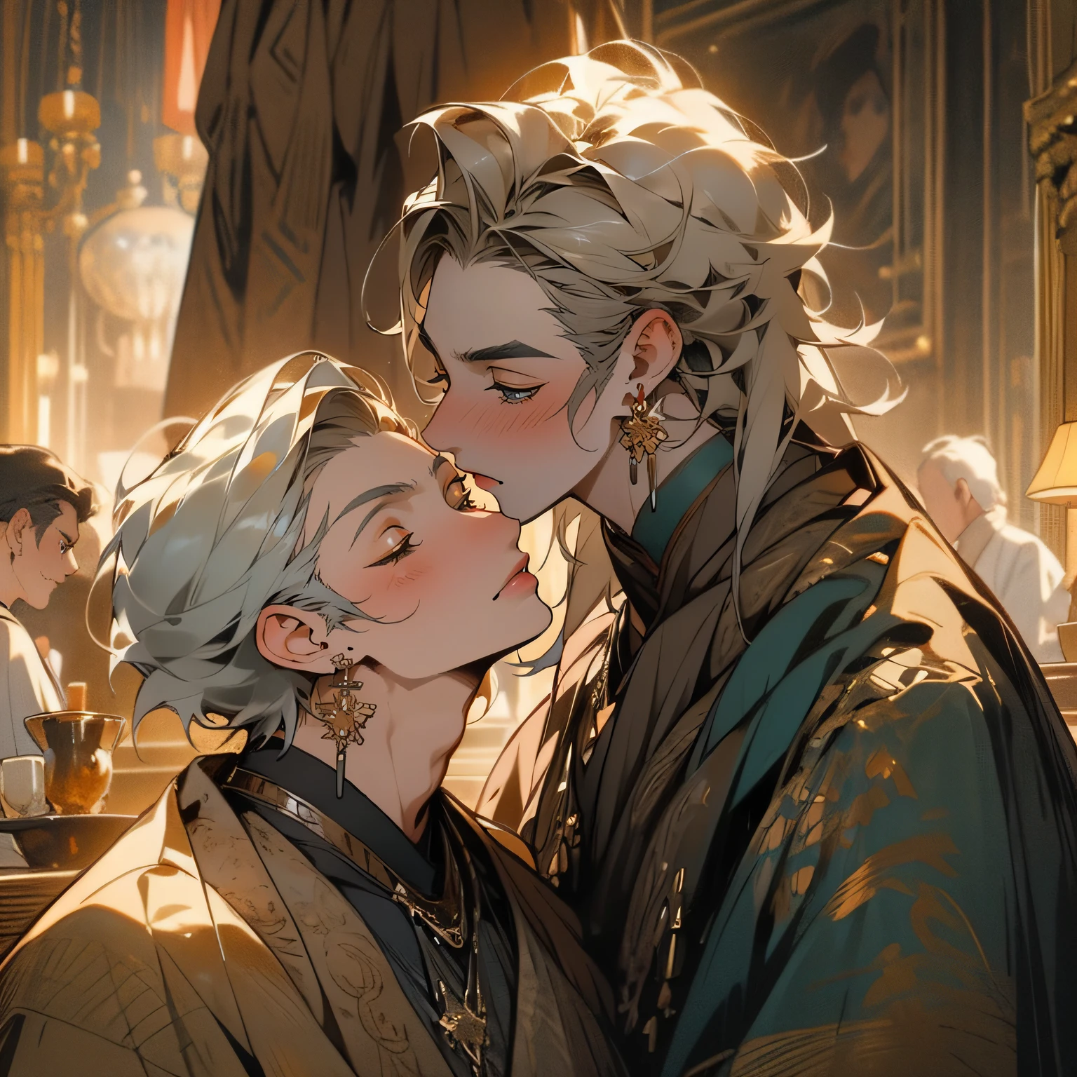 Two antique men kiss