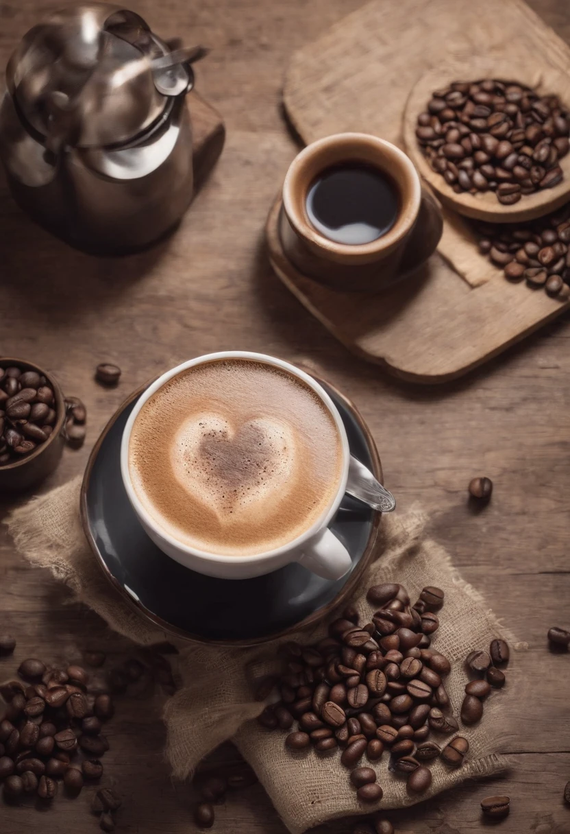 a cup of coffee, beans, espresso, outdoor, mountain, cinematic, professional photography, studio lighting, studio background, advertising photography, intricate details, hyper-detailed, ultra realistic, 8K UHD