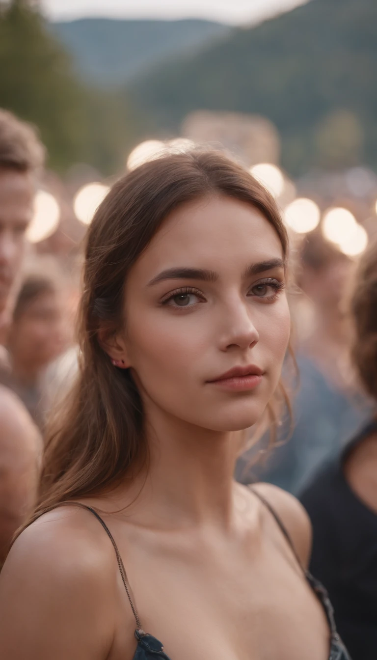 festival, festival vibe, girl on festival, face from side, festival look tommorowland, 8K, hyper realistic