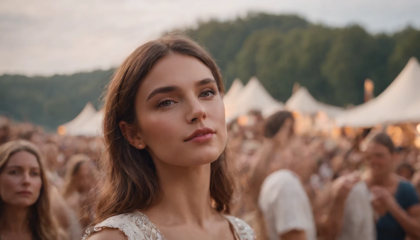 festival, festival vibe, girl on festival, face from side, festival look tommorowland, 8K, hyper realistic