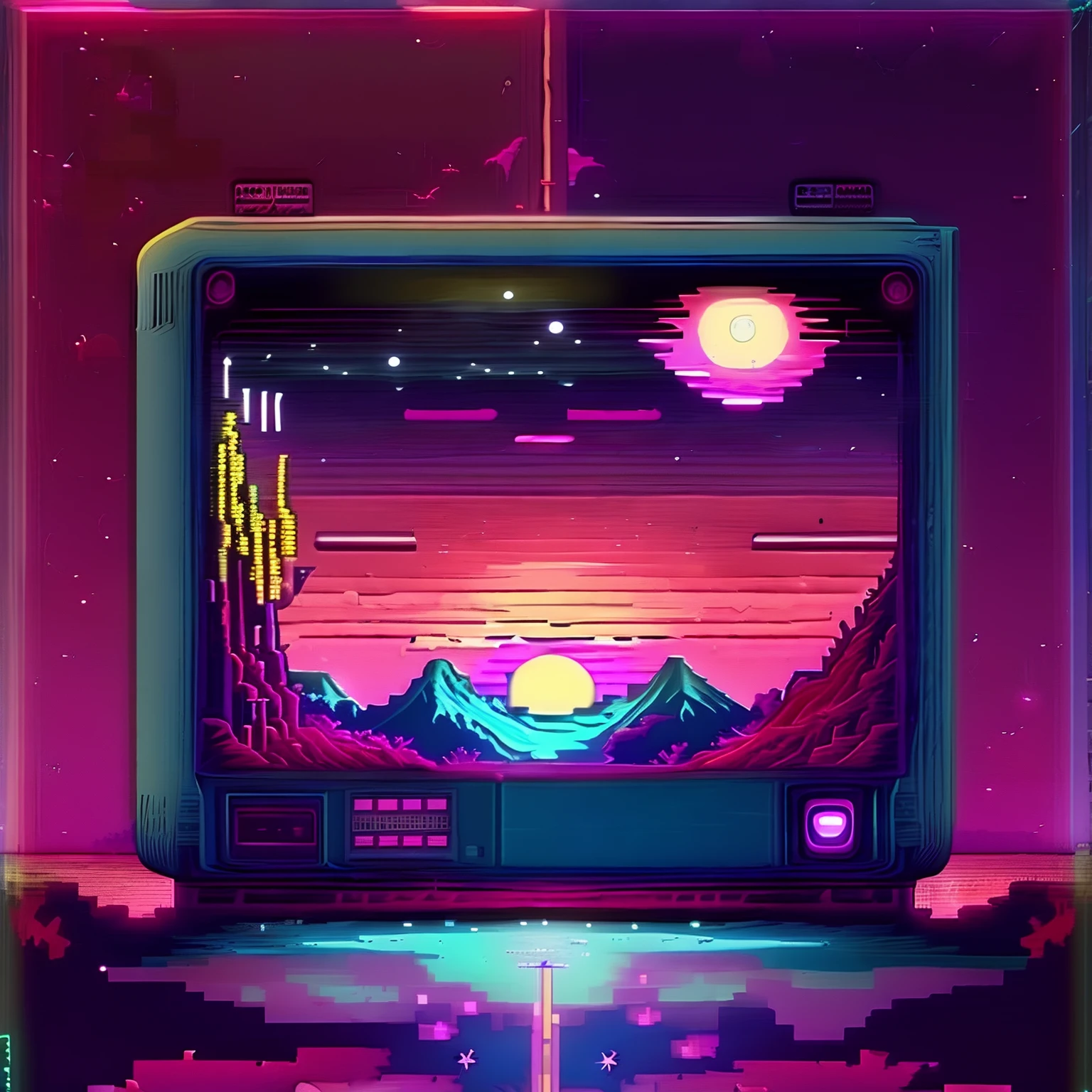(Retrowave: 1),wave,cyberpunk,Van Gogh,Starry night