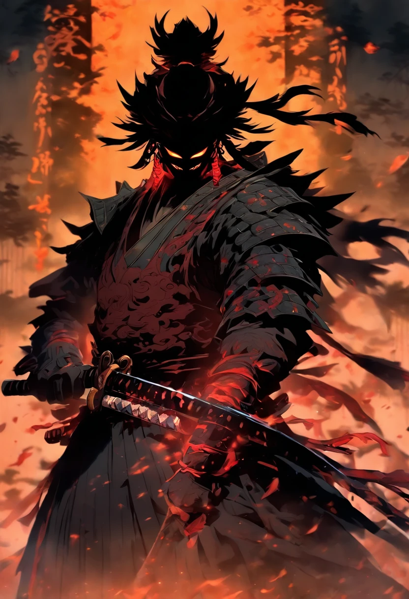 Amidst the ethereal mist of a moonlit grove, behold the Shadow Samurai Demon. Clad in obsidian armor that melds seamlessly with the shadows, he emanates an otherworldly presence. His helmet, resembling the fearsome visage of a demon, conceals his face, shrouding his identity in enigma. Dark, soulless eyes pierce through the darkness, glowing with an unearthly intensity. With a battle stance honed through centuries of combat, the Shadow Samurai Demon prepares to unsheathe his black sword, a weapon forged in the depths of darkness itself. Every inch of his being exudes an aura of power, a testament to his mastery over the arcane arts. As he stands poised, shadows dance and twist around him, merging with his form, as if he is one with the darkness. The air crackles with an eerie energy, a prelude to the impending clash of blades. Will you dare to face this spectral warrior, or will the shadows swallow you whole?