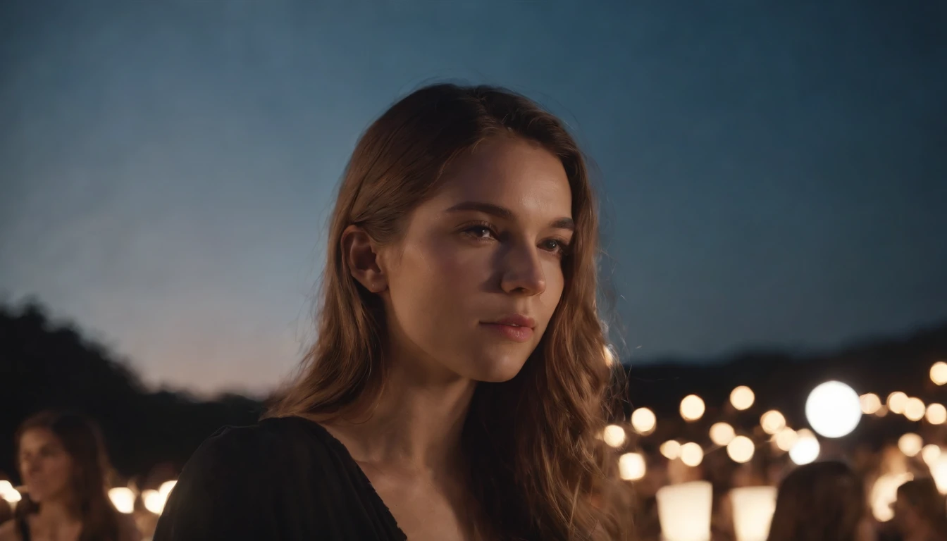 festival, festival vibe, girl on festival, side face, nigh, festival look tommorowland, 8K, hyper realistic