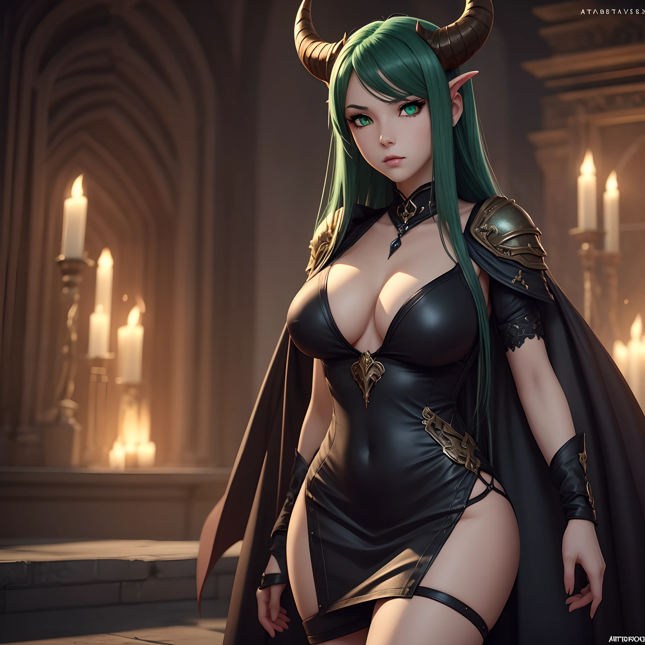 anime - style image of a woman with horns and green eyes, a character portrait inspired by senior character artist, Artstation contest winner, fantasy art, beautiful succubus, succubus in tight short dress, demon anime girl, succubus | medieval, succubus, shadowverse style, 2. 5 d cgi anime fantasy artwork, goddess of the underworld