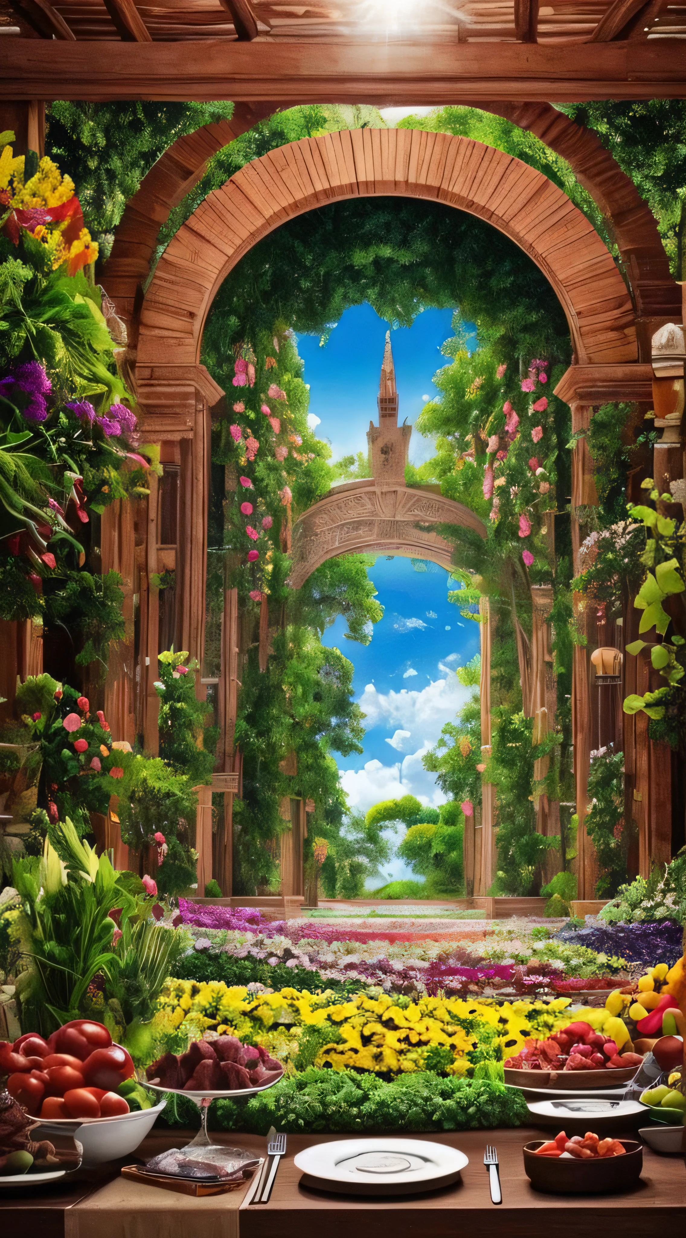 (extremadamente detallado, obra maestra, La mejor calidad, foto antigua, principios de siglo, VHS Aesthetics) Salto mutante. Vegetables from another dimension. Epic flowers far away, organic trees with meat. Luz noche.