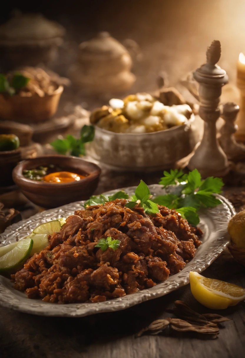 best quality,4k,8k,highres,masterpiece:1.2,ultra-detailed,realistic:1.37,Indonesian rendang rice,traditional dish,sumptuous presentation,aromatic spices,slow-cooked beef,coconut milk,rich and flavorful sauce,tender meat,mouthwatering,steaming white rice,vegetable garnish,vivid colors,exquisite plating,authentic cuisine,culinary masterpiece,Indonesian culture,culinary heritage