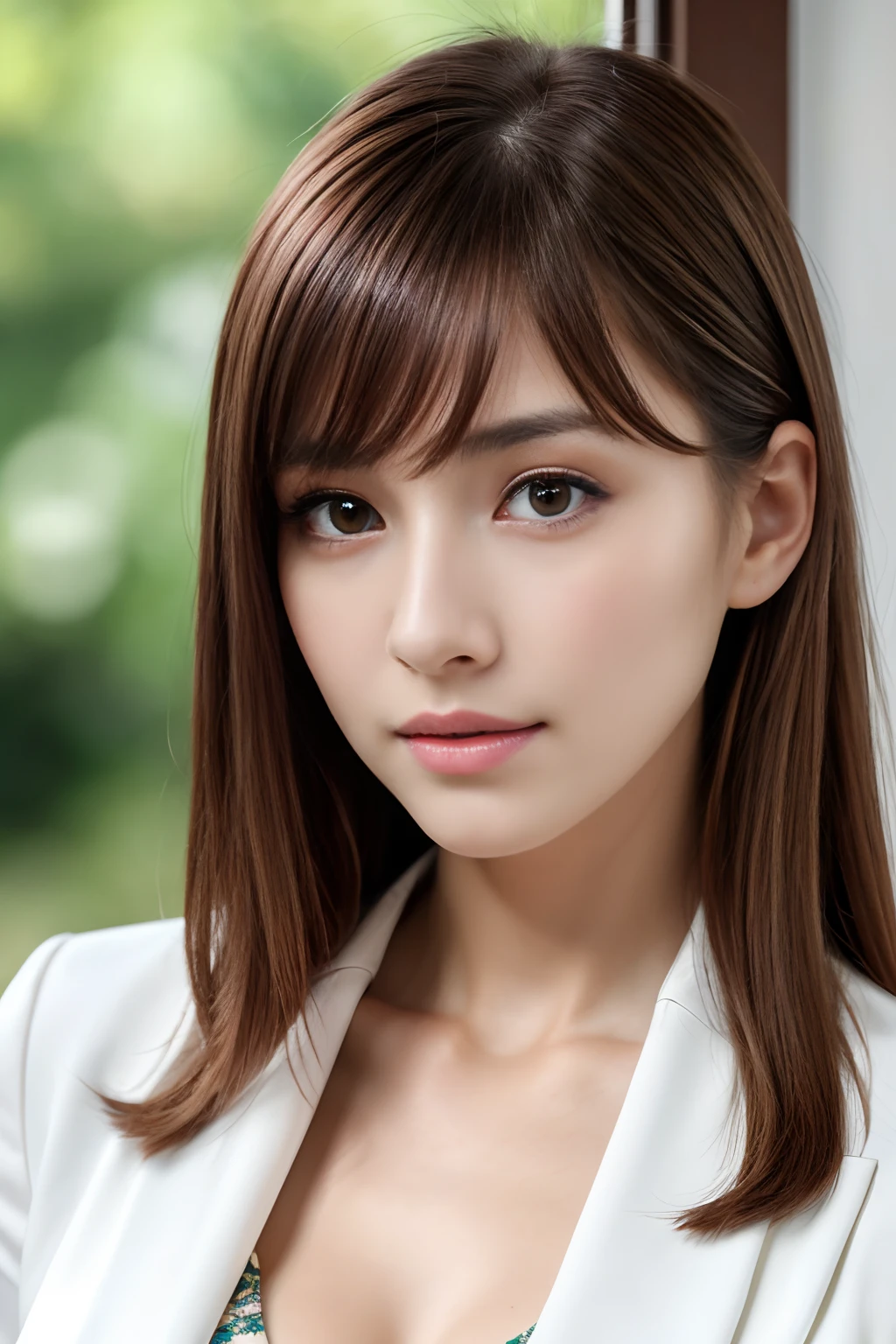masutepiece, Best Quality, Photorealsitic, Ultra-detailed, finely detail, hight resolution, 8k wallpaper, Professional, 8k wallpaper, masterpiece, top-quality, Fine skin details, bule, full body Esbian, bustup, photo of a Young girl, model shoot tyle, brown haired, shorth hair, (Look at viewers:1.2), (Detailed pupils:1.3), (natural soft light), (魅惑的), beautiful countenance, super-detaild skin, Perfect glowing eyes, skin pore, Soft hair,