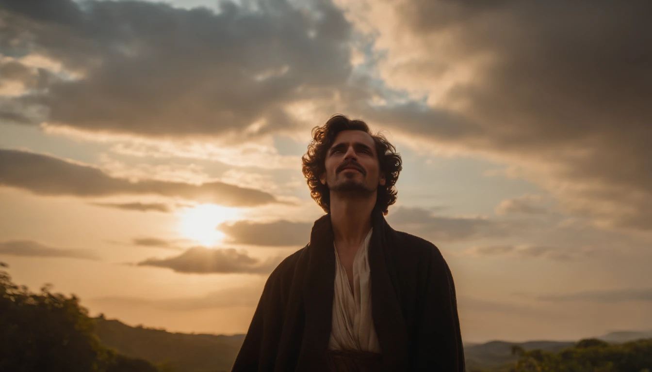 pintura a oleo, anjo homem segurando uma Lira, assas brancas abertas, Bright sky in the background, breathtaking masterpiece, Vivid, ornado, Caravaggio, 8k