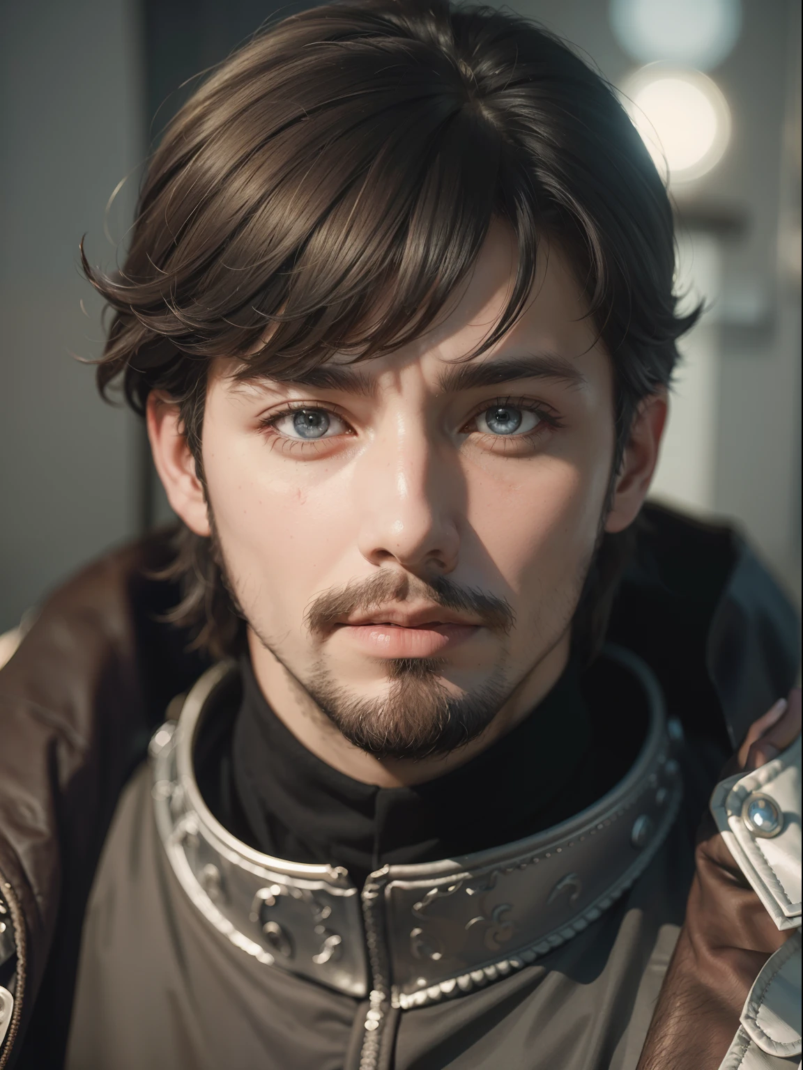 1boy, cowboy shot of re8dfield, beard, facial hair, black coat, turtleneck, volumetric lighting, best quality, masterpiece, intricate details, tonemapping, sharp focus, hyper detailed, trending on Artstation, looking at viewer, realistic