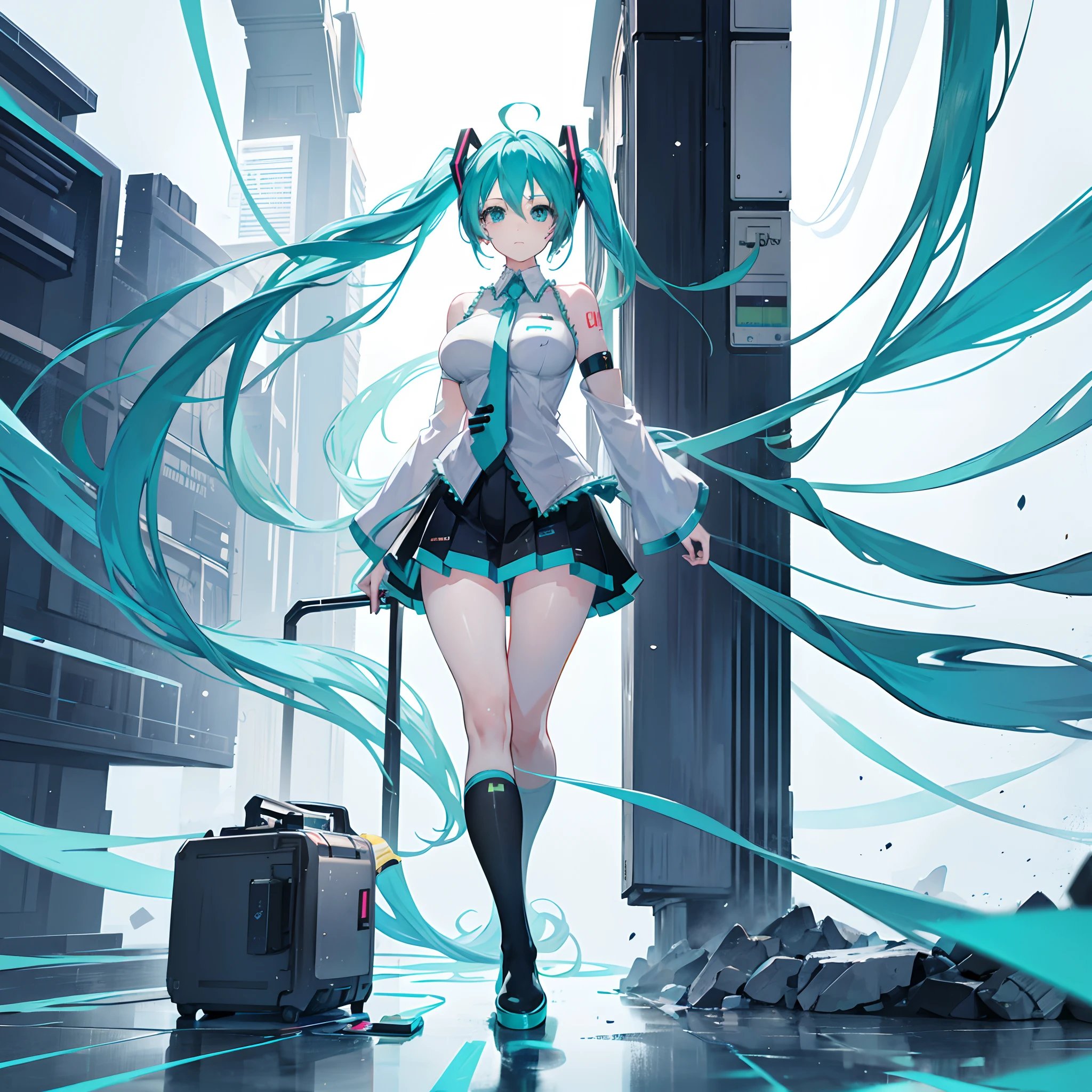 Big breasts Hatsune Miku,Super large breasts,apathy,No emotion,leg loops,Large scale,Disheveled clothes