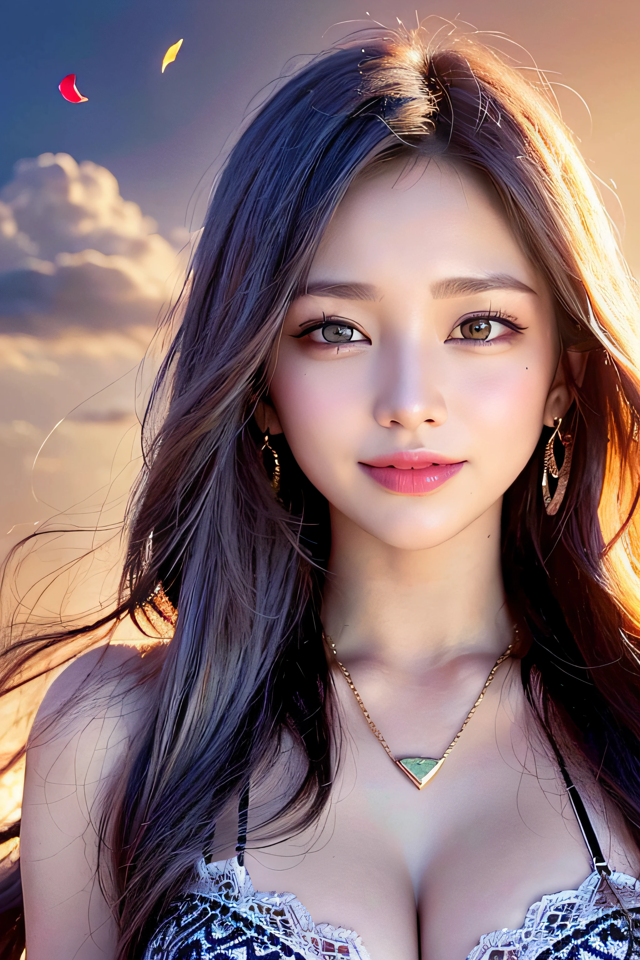 Trip (Only slim shoulder straps, Ultra-low-cut top)( Very close view ) Face view , clothes see-through (((Outdoor paradise))), ((Petals flying in the air )),Light smile,,camel-toe,(Crystal colorful lights),,Soft clouds,((|Cover with a scarf)), ((Cute clothes that are short and wide|no underwares|Slightly perspective ) ((greek architecture,Bohemian architecture,Hindu temples,Thai snacks,Thai style)) starrysky,Beautiful
((Masterpiece)),(realisticlying:1.2),best qualtiy,high high quality,absurderes,rich colourful,stunning art,best qualtiy, ultra - detailed,beautifuldetails, reflective hair,Good lighting, Ray traching, depth of fields,ultra - detailed,illustratio,astounding,finedetail,The is very detailed, ((ultra - detailed)), (Beautiful Meticulous Girl), Beautiful detail glow, Complicated details, A high resolution, Extremely refined and beautiful,beatiful detailed eyes, hdr, Round eyes, detailedfacialfeatures,(Round pupils:1.4) (illustratio),(美丽细致的眼睛)(Very very detailed face)), depth of fields,(alluring face)((ssmile:1.3)), Smiling lips, (looking at viewert:1.1) closeup cleavage, wide wide shot, Side Body, photore, lewd poses , Moody light, Sistine Phil Beldev, Smile,(((Masterpiece,Best quality,A high resolution)))),Extremely detailed 8K,Beautiful girl with busty body,(hyper HD,ultra - detailed,High detail,high realistic,Ultra-realistic,Photo realism),(1girll:1.5),(realistic dark hair),Short curly hair,Bob cuts hair,(Dynamic posture),Face the camera,A shallow smile,Open lips,Light blue eyes,Average chest,
(Beautiful and detailed face,Beautiful and delicate eyes),Sunlight),(Beautiful buttocks 0.5),Color backlight
split, Cover your chest with only your hands,hips bare,earring,Pink sexy yarn,((Striped underwear、Black openwork underwear、Transparent embroidered tulle underwear set,Gold bracelets,Pink lace gloves))Lace pantyhose、Lace gloves、Wedding headscarf、pearls necklace,(toppless)(Very small panties),Moles under eyes, ((Gray-blue hair)),Crystal glowing necklace