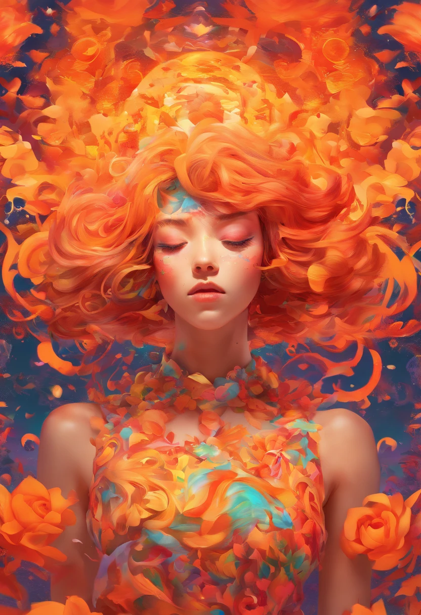 ((top-quality, 8K)), (Realistic), (Face Focus: 1.1), (orange colors: 1.3), Kawaii Girl, short-hair,
Hair fluttering in the wind, Facing to the side, Look up at your face, Eyes closed, (Sleeveless: 1.1)、Skirt, D Cup Breasts,Countless petals are falling