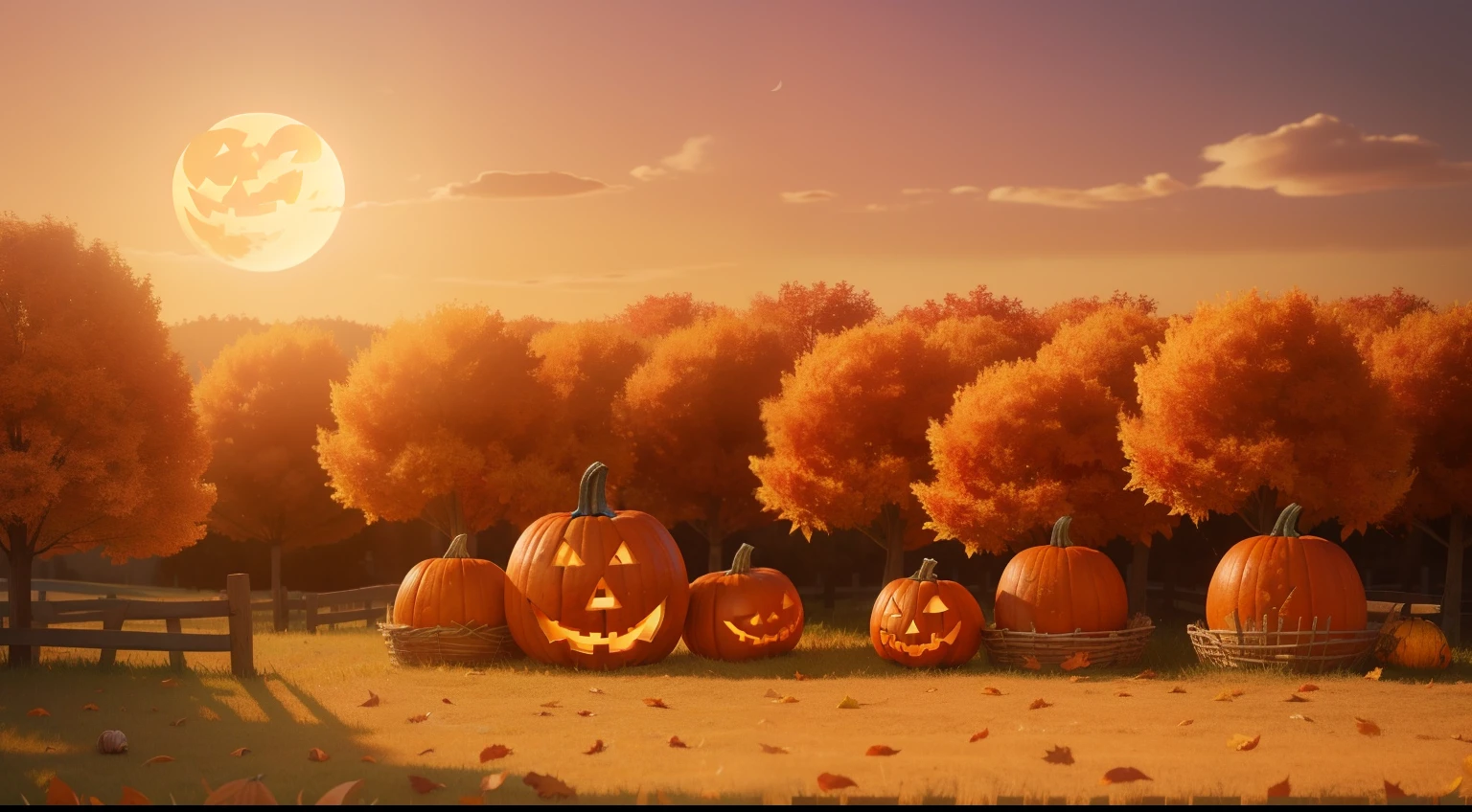 Pixar style, pumpkin headed monster outside the house, stealing apple pie from the window sill next to the wall, apples, hazelnuts, seen, basket of vegetables, flat view perspective, top and bottom composition, vibrant colours, autumn