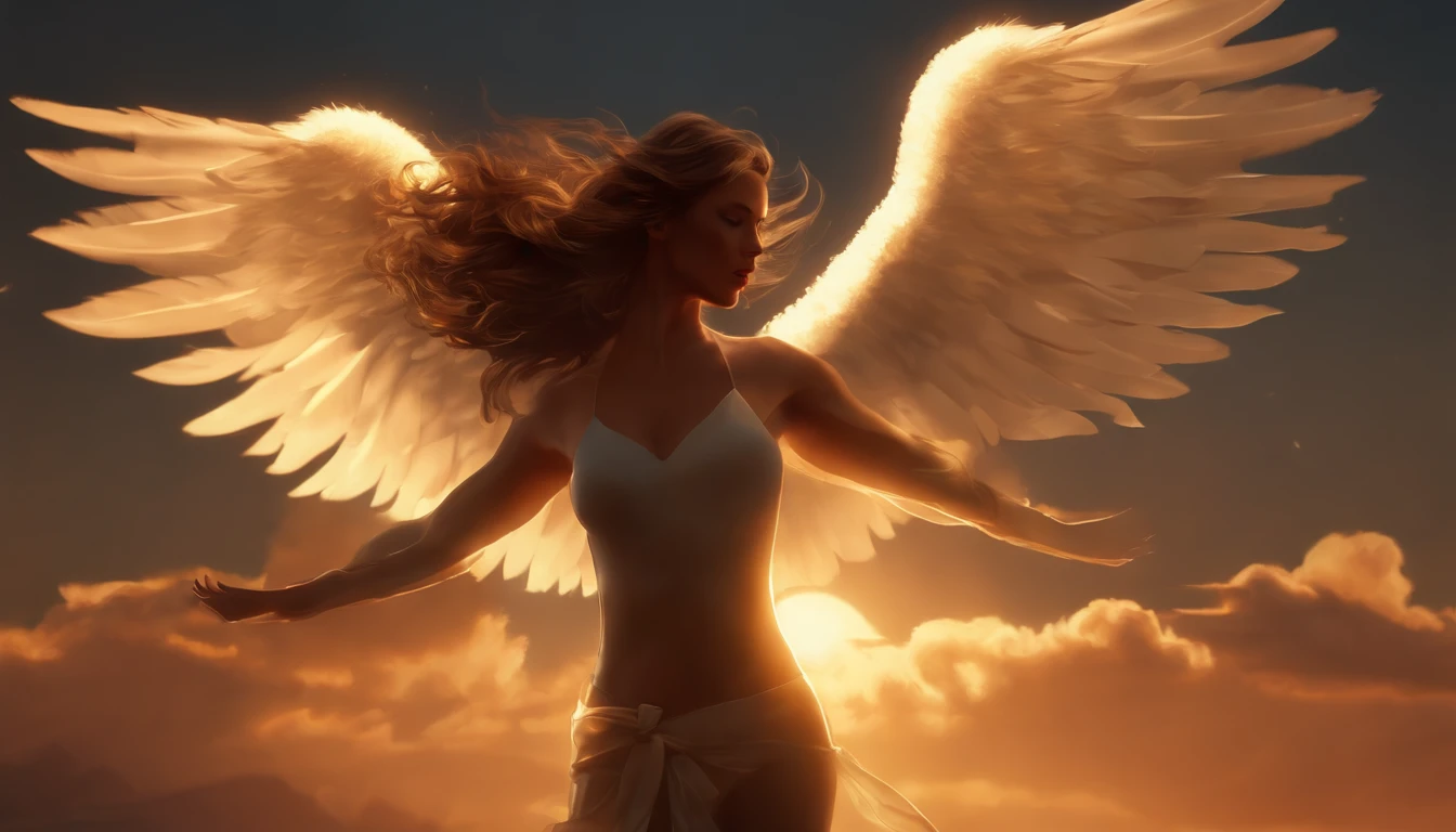 (Professional 3D rendering:1.3) de (Realistic:1.3) The most beautiful artistic photo in the world，Anjos em destaque caindo de macio, bright skies, ((Angels in the sky descend from heaven in a dynamic pose, fantastic location, Ambiente majestoso e desordenado)), Full-body 8K drive rendering, action shot, poros da pele, very dark lighting, sombreamento pesado, um detalhado, detalhe face, (vibrancy, Fotogrdeia realista, Realistic, Dramatic, escura, foco nítido, 8k), ((((Use skins)))), (Intrincado:1.4), decadente, (altamente detalhado:1.4), Pintura digital, rendering by octane, art stations, conceito-arte, liso, foco nítido, illustration, Do surgimento da arte, (Loish:0.23), Wlop Ilya Kuvshinov, e greg rutkowski e alphonse mucha gracias, (global ilumination, studiolight, Quantidade de luz), patife, genial, we, Corpo inteiroesbiano, ((Fundo escuro e antigo da cidade:1.3)),CGSesocieda,art stations