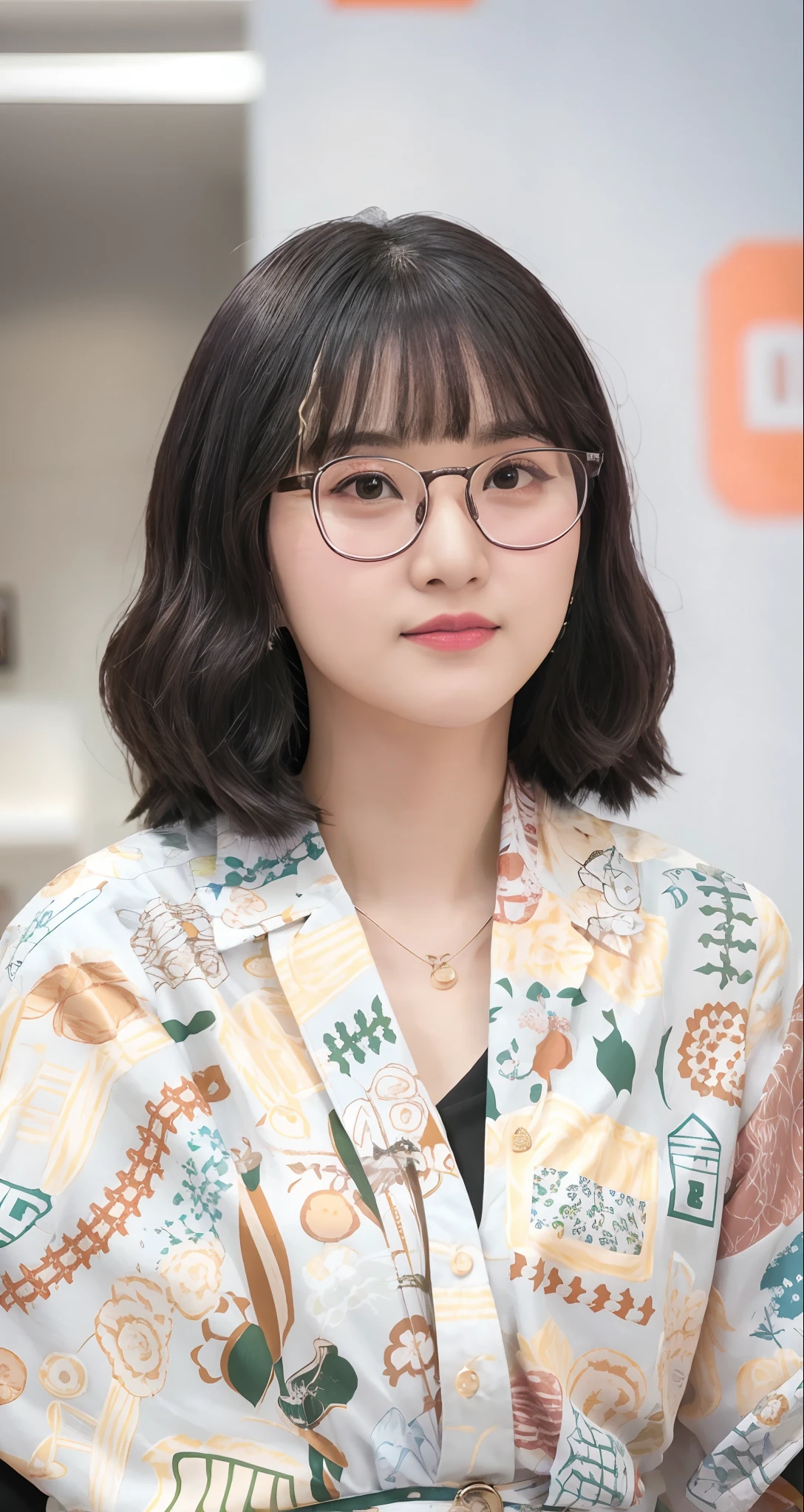 a close up of a woman wearing glasses and a colorful shirt, inspired by Kim Jeong-hui, jaeyeon nam, cute korean actress, with glasses, ruan jia beautiful!, lee ji - eun, lee ji-eun, wearing small round glasses, park ji-min, heonhwa choe, hwang se - on, wearing thin large round glasses