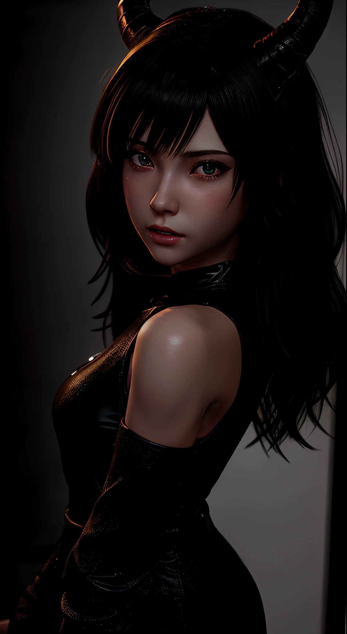a close up of a woman in a black dress and horns, 8k high quality detailed art, photorealistic anime girl render, extremely detailed artgerm, made with anime painter studio, smooth anime cg art, detailed digital anime art, anime styled 3d, wlop glossy skin, render of april, 3 d render character art 8 k