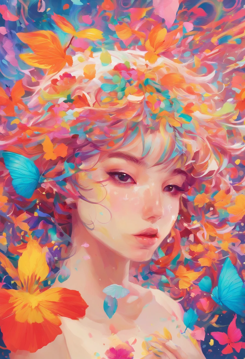 ((top-quality, 8K)), (Realistic), (Face Focus: 1.1), (white colors: 1.3), Kawaii Girl, short-hair, 
Hair fluttering in the wind, Facing to the side, Look up at your face, Eyes closed, (Sleeveless: 1.1)、Skirt, D Cup Breasts,Countless petals are falling