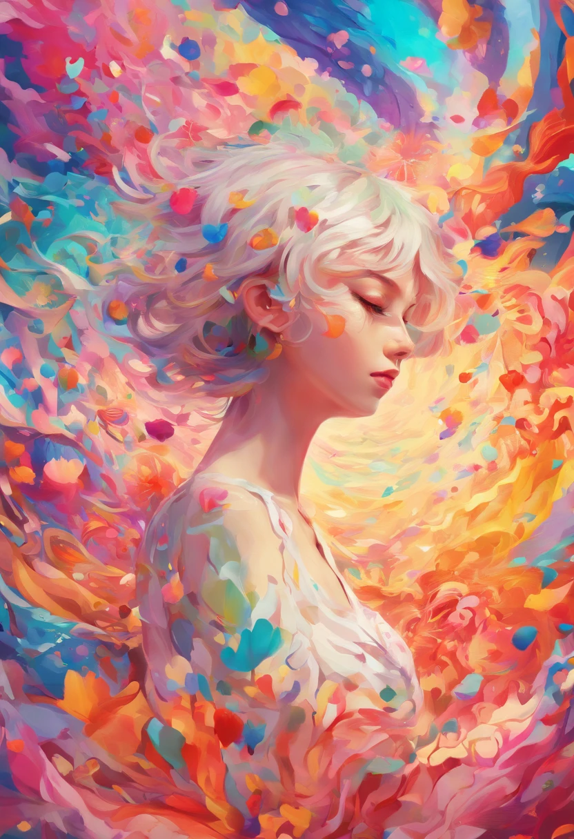 ((top-quality, 8K)), (Realistic), (Face Focus: 1.1), (white colors: 1.3), Kawaii Girl, short-hair,
Hair fluttering in the wind, Facing to the side, Look up at your face, Eyes closed, (Sleeveless: 1.1)、Skirt, D Cup Breasts,Countless petals are falling