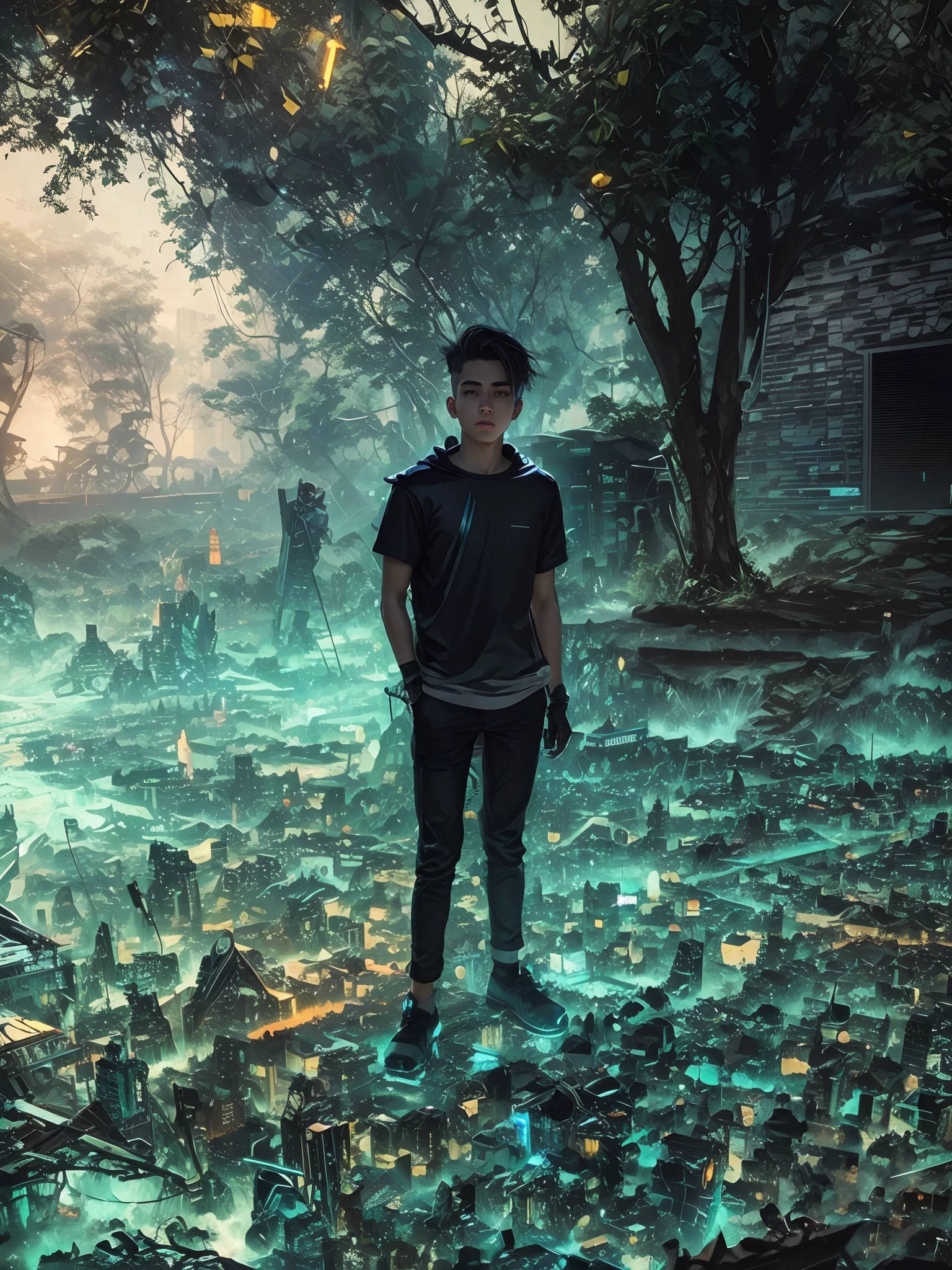 Background cyberpunk handsome boy realistic face jacket