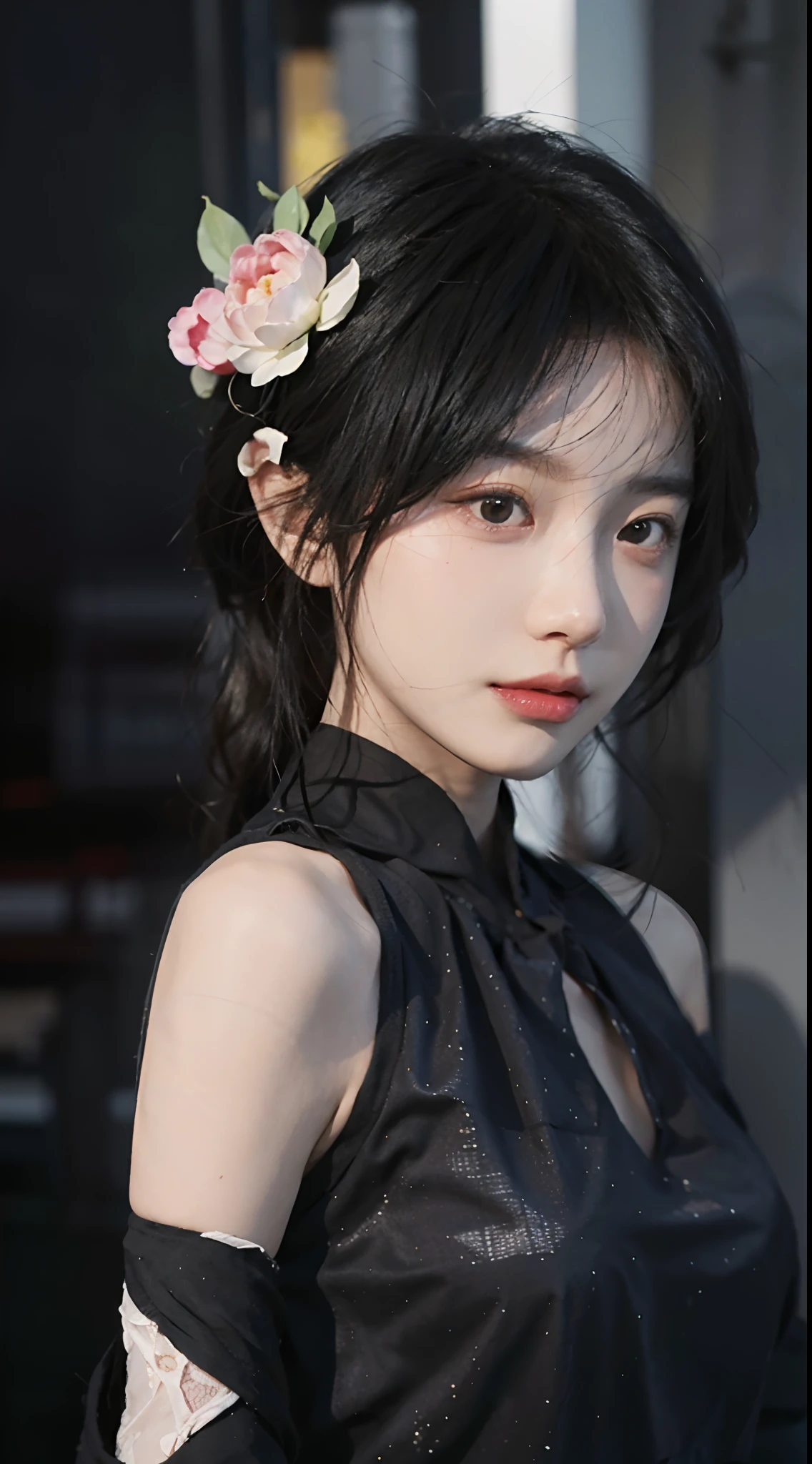 best qualtiy,tmasterpiece,超高分辨率,(realisticlying:1.4),a close up of a woman with long black hair wearing a black dress, Cai Xukun, gorgeous chinese models, Gorgeous young Korean woman, beautiful Korean women, yanjun cheng, Xianxia, full-body xianxia, xintong chen, ruan jia beautiful!, Beautiful young Korean woman, xision wu, Inspired by Huang Ji, gongbi