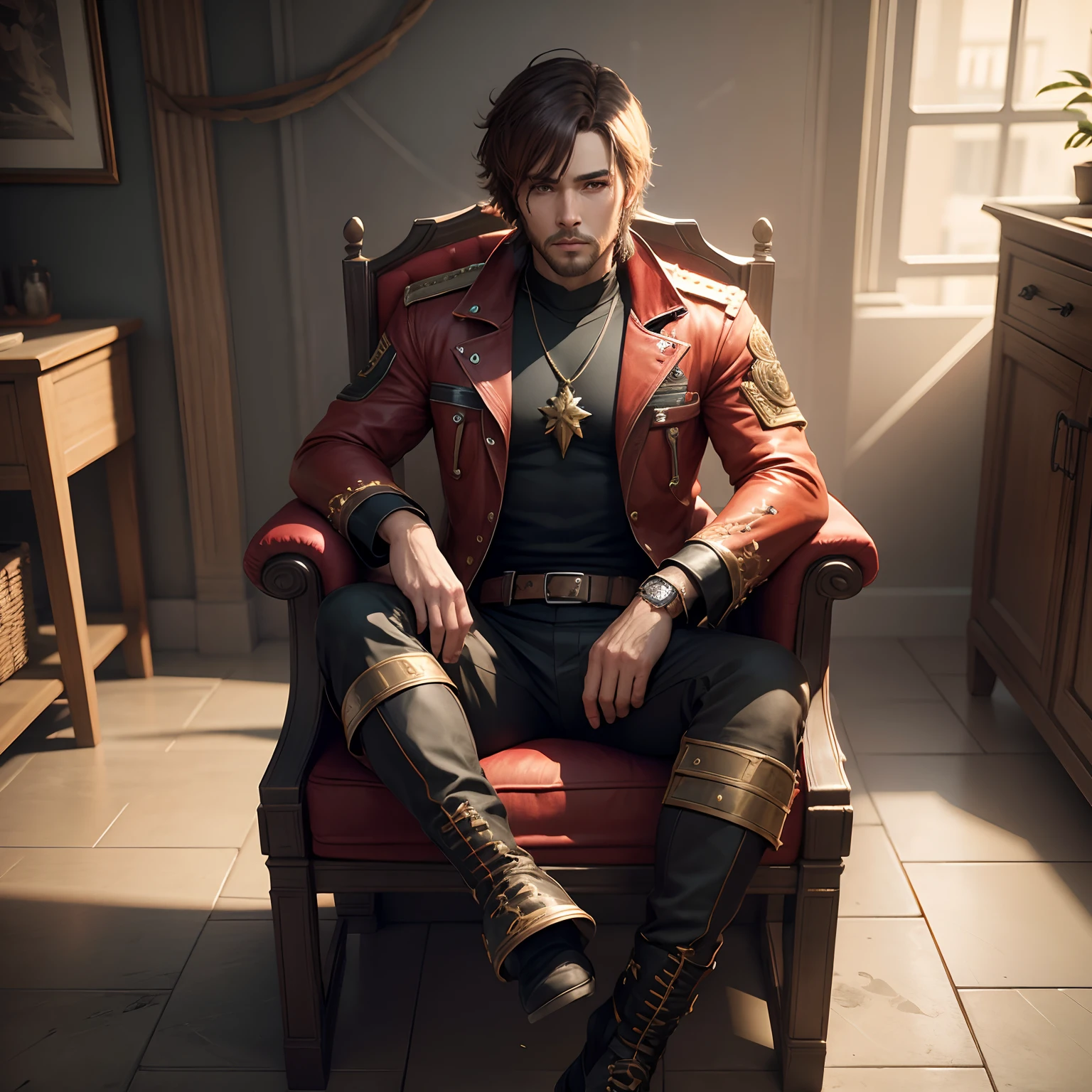 FreeFire male character sitting on the throne