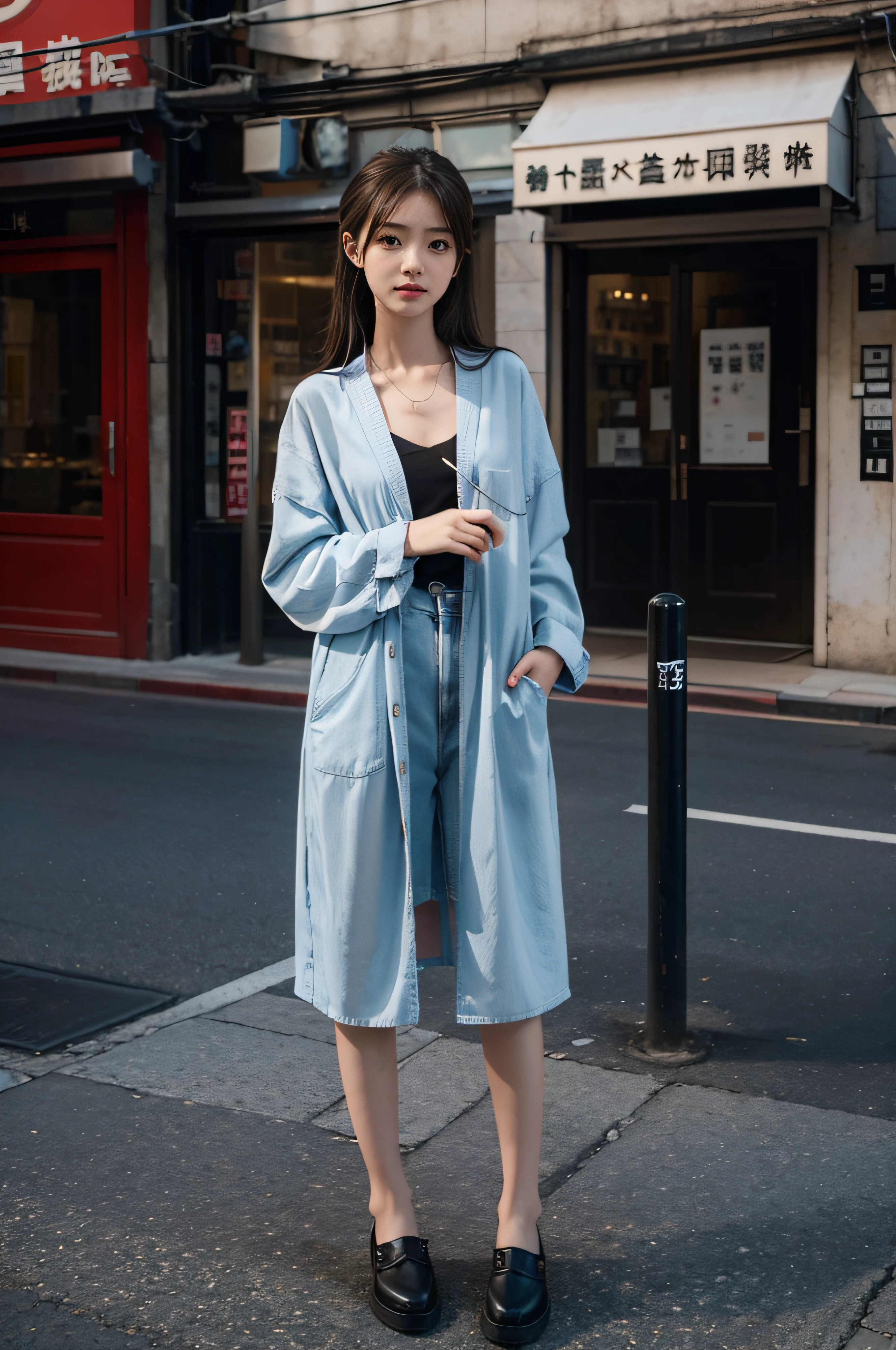 1girl in, Cute, 年轻, skinny, (3N1DS1NCL41R:0.9), photos realistic, Extreme Detail, street pic, {Best Quality}, {{masutepiece}}, {hight resolution}